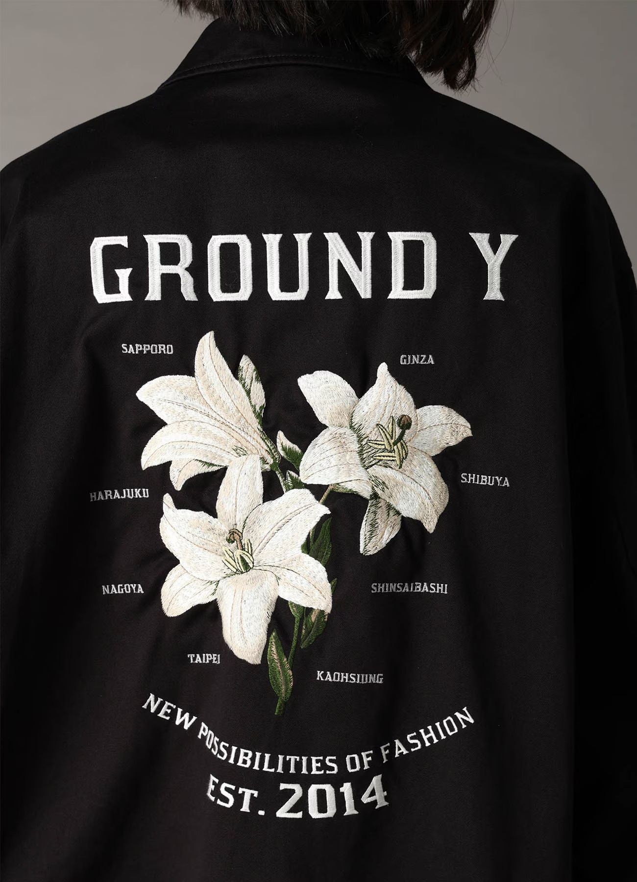 WHIPCORD LILY EMBROIDERED SOUVENIR JACKET / BLACK x BEIGE [GQ-J06-032-1]