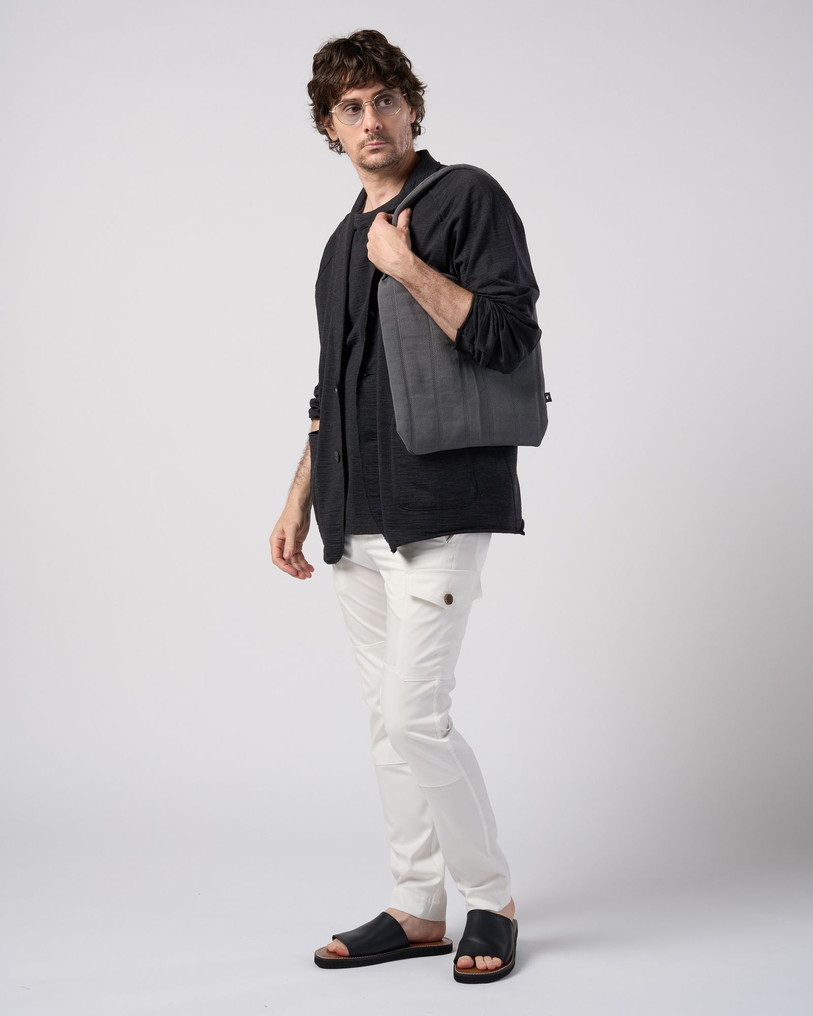 ☆先行予約☆ wjk  / ストライプニットバッグ / stripe knit bag / charcoal【8005 kw86k】