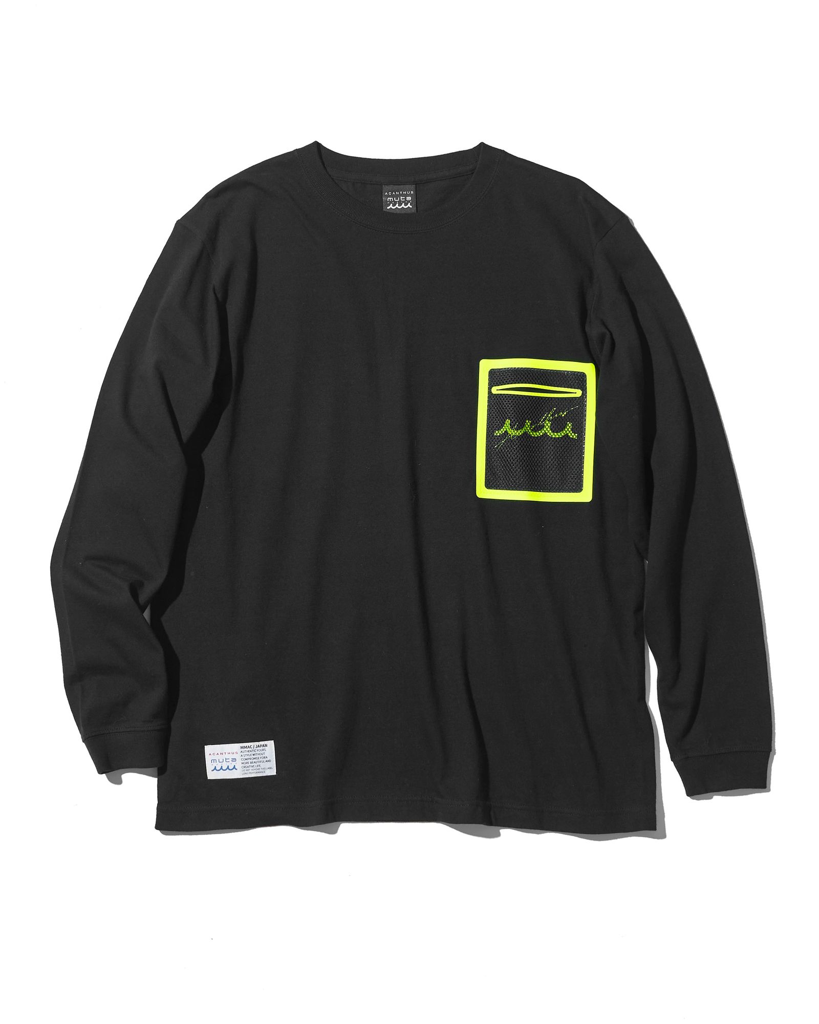 ☆先行予約販売2025年8月下旬～9月下旬頃入荷予定☆ ACANTHUS × muta MARINE / muta Mesh Trimming Pocket L/S Tee / ロンT / BLACK 【MA2541】