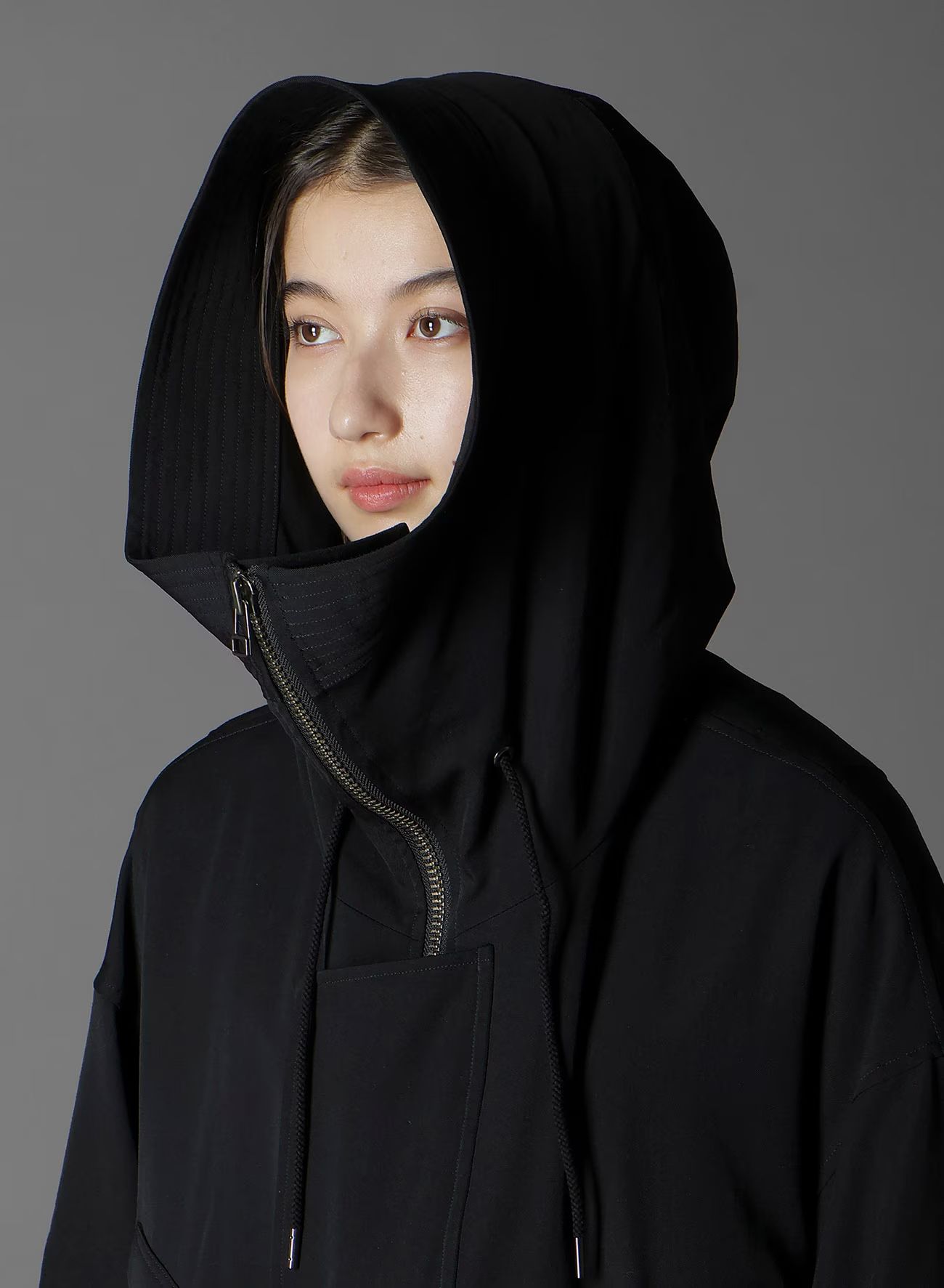 W/GABARDINE HIGH NECK HOODED MODS COAT / BLACK  [GA-C10-101-1]