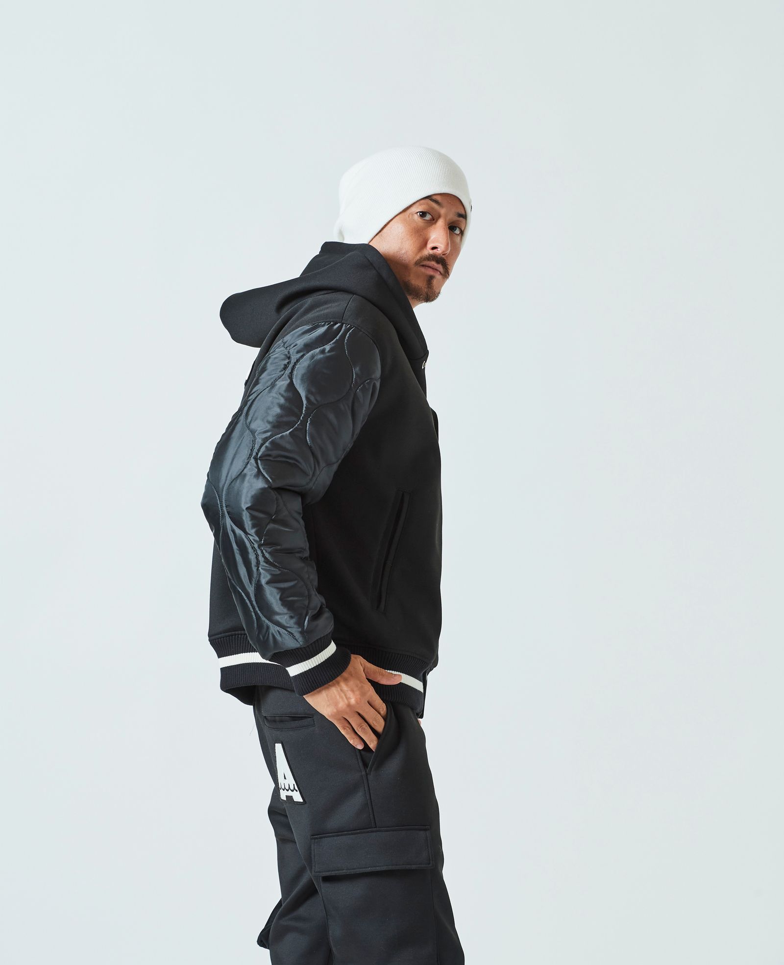 ACANTHUS x muta MARINE / muta Double-knit Hooded Studium Jacket / BLACK