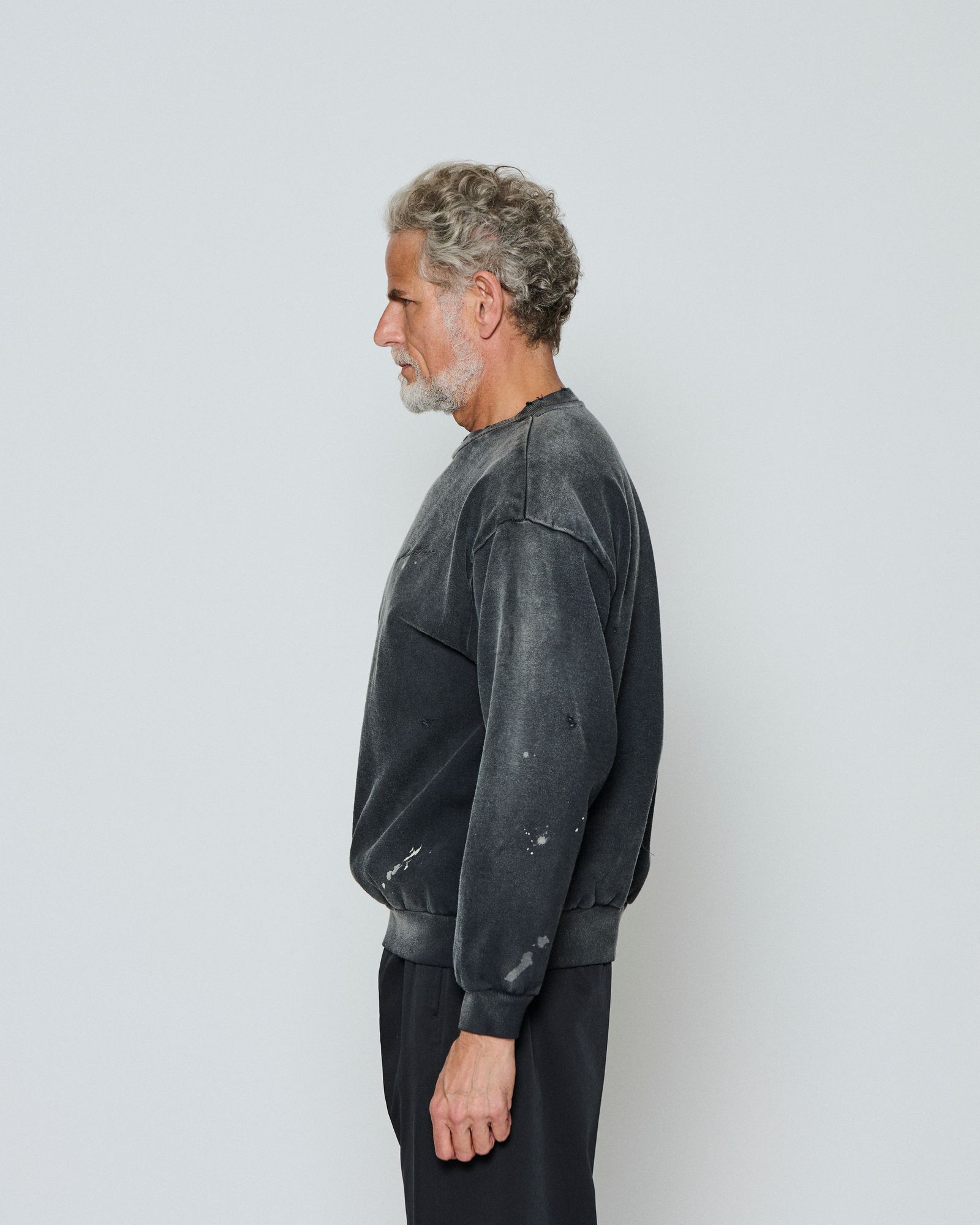 ☆先行予約☆  ダメージクルーネックスウェット / Damaged Crewneck Sweatshirt / FADED BLACK 【DH2503】