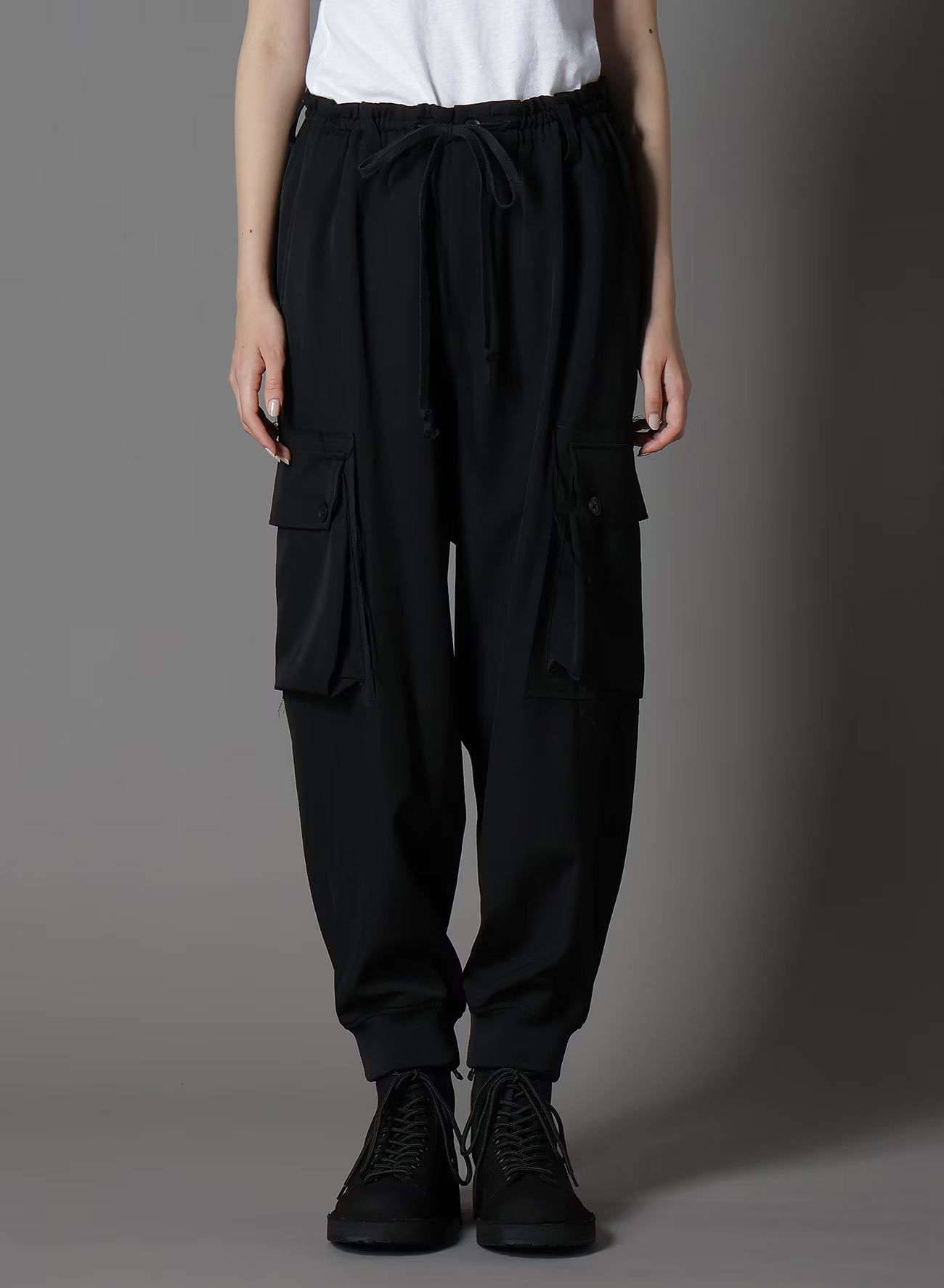 WOOL GABARDINE STANDARD RIBBED HEM CARGO  / ウールギャバジンリブカーゴパンツ / BLACK [GA-P07-101-1-03]