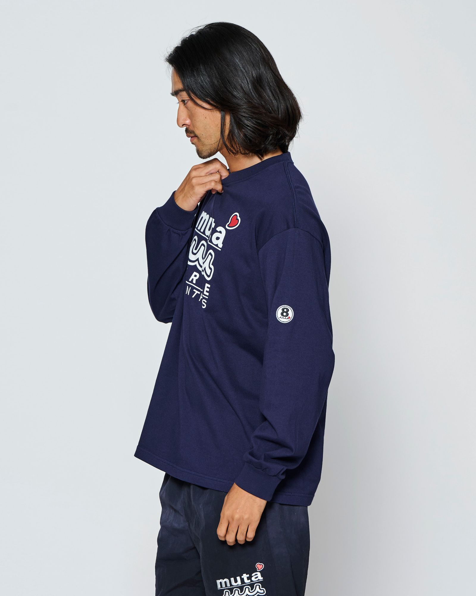 ☆先行予約☆muta MARINE × ACANTHUS  / WネームロゴロングスリーブTシャツ /  W-name logo L/S tee / NAVY【MA2727】
