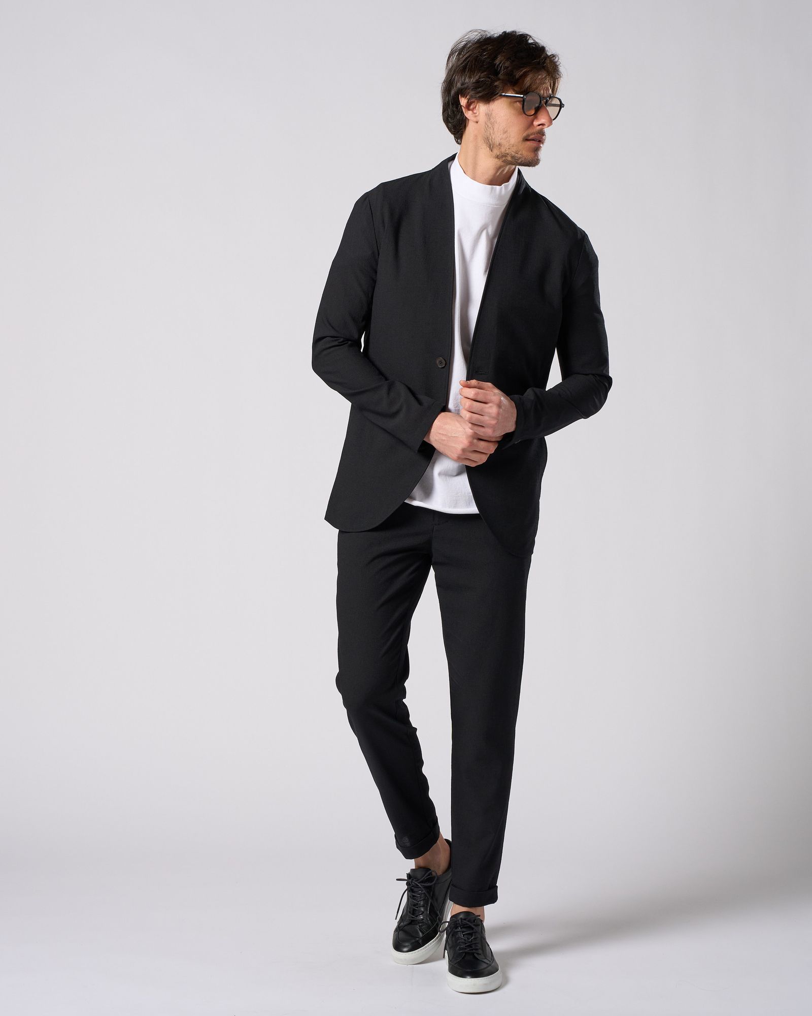 ☆先行予約☆ ノーカラー シングルジャケット /  solid collar single jacket / BLACK [2090 pe51i]