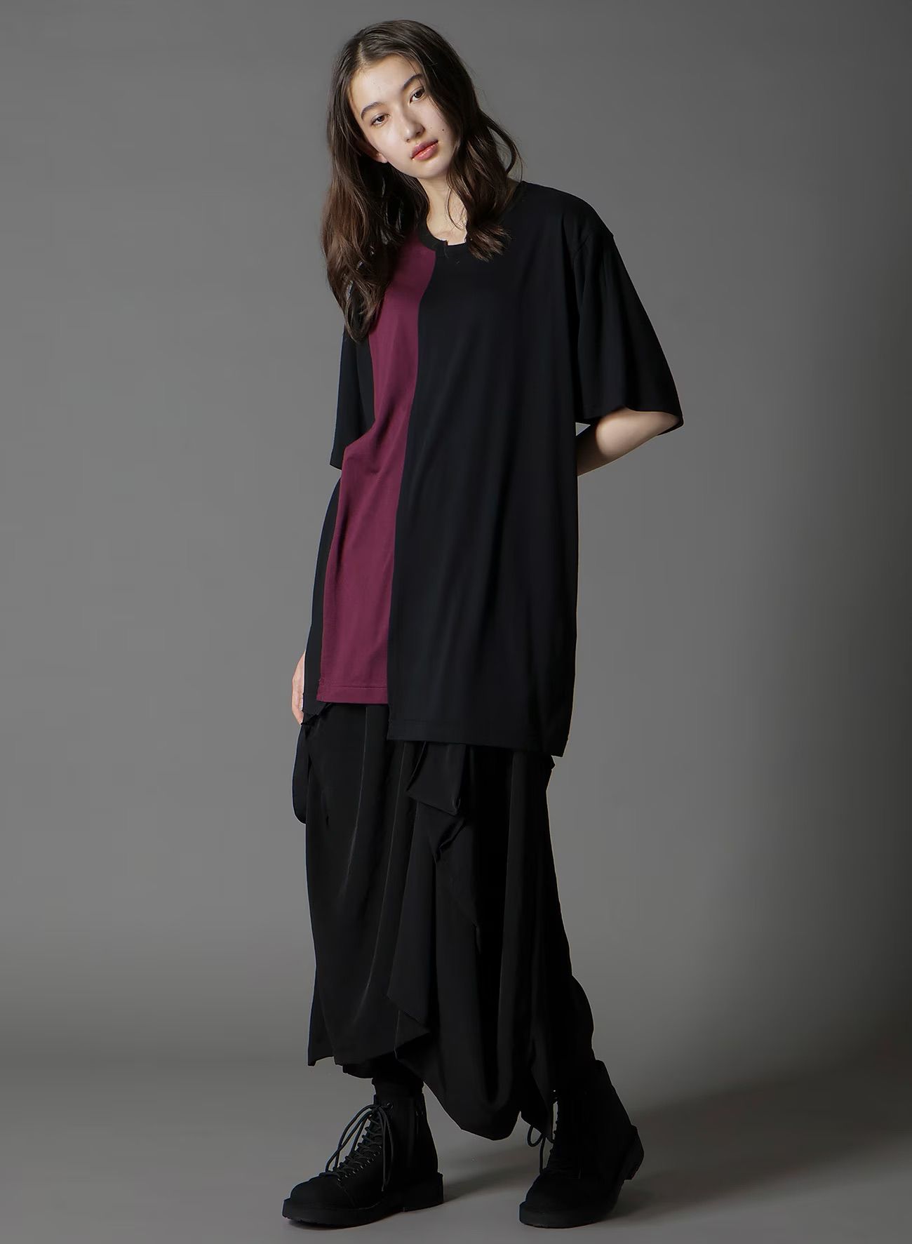 SILKETTE JERSEY W/ NUMBER PATTERN TSUJIKIRI LONG SLEEVED T-SHIRT / BLACK x PURPLE [GL-T11-803-2-03]