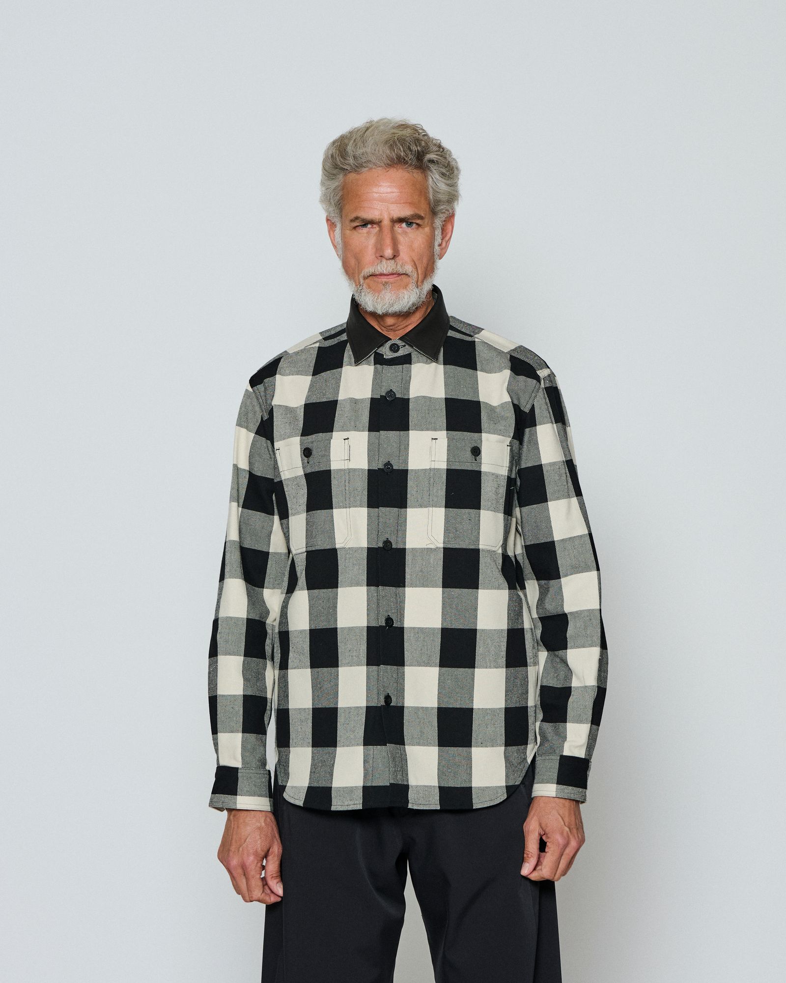 ☆先行予約☆/ レザーカラーチェックシャツ / Leather Collar Check Shirts / WHITE CHECK 【SH2603】