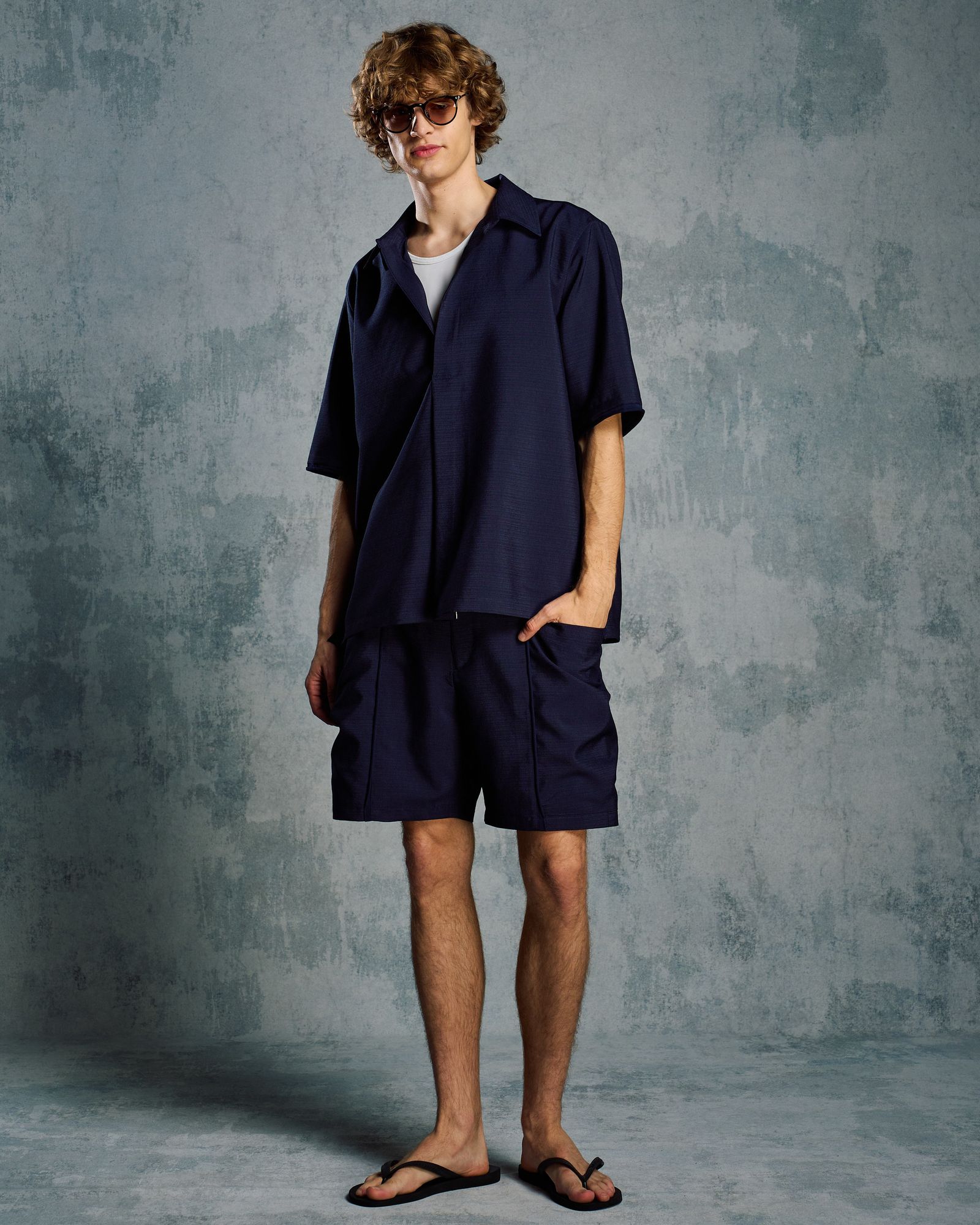 ☆先行予約☆ スキッパー シャツハーフスリーブシャツ /  skipper shirt H/S / NAVY [4907 pe49i]