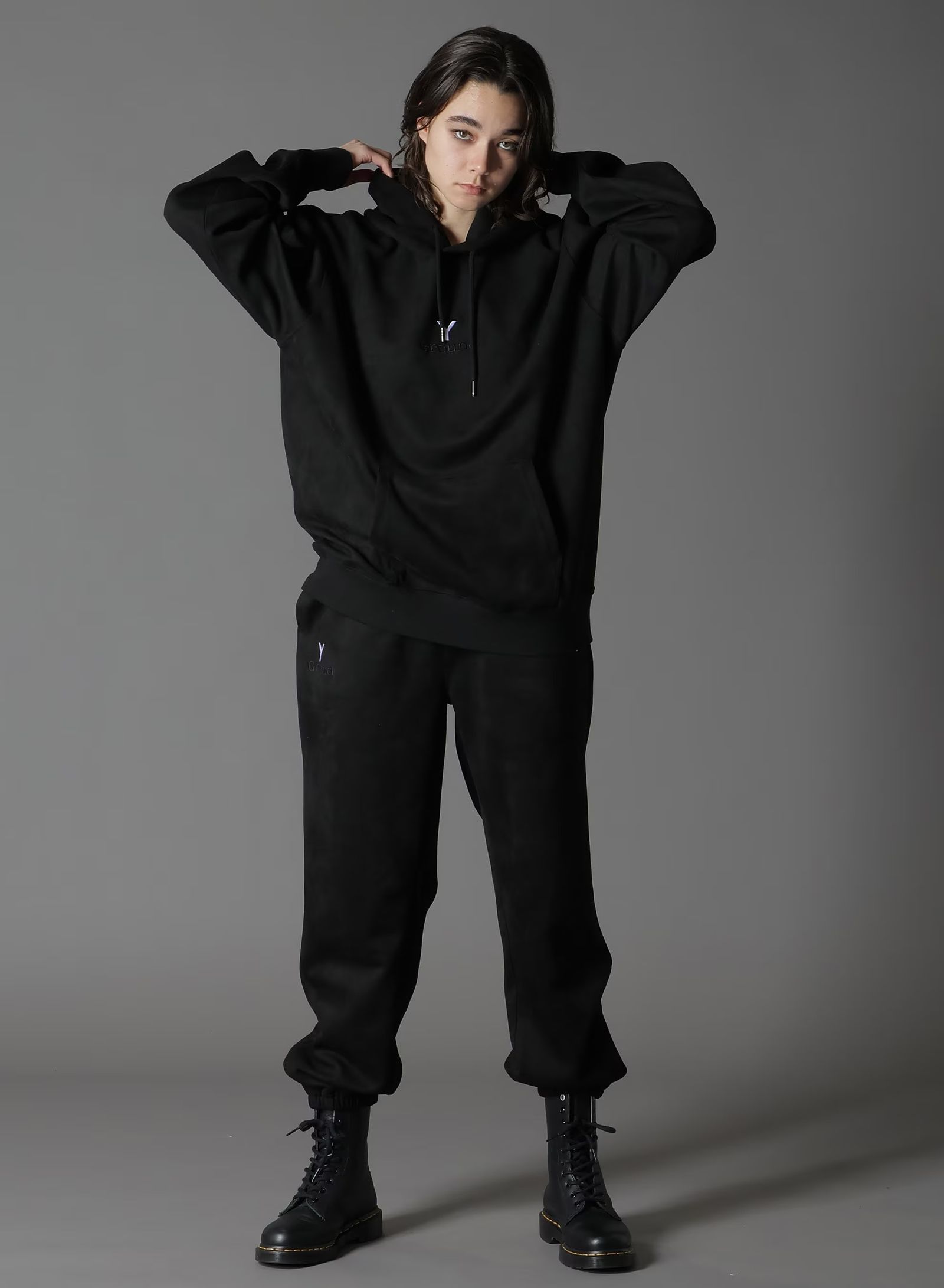 Ground Y × NEW ERA SUEDE HOODIE / BLACK [GW-T51-991-1]