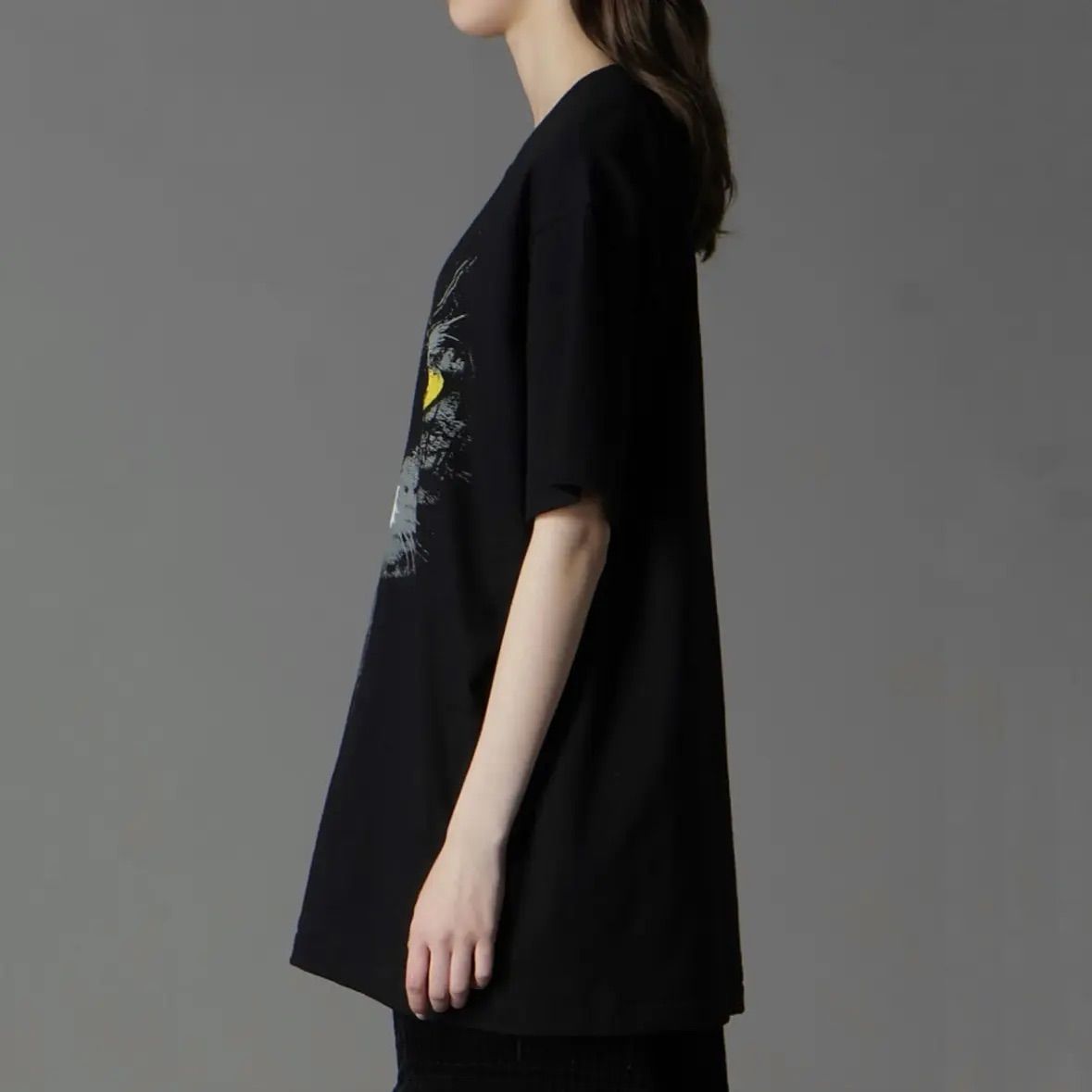 20/COTTON JERSEY CAT GRAPHIC T-SHIRT / BLACK [GL-T72-070-2-03]