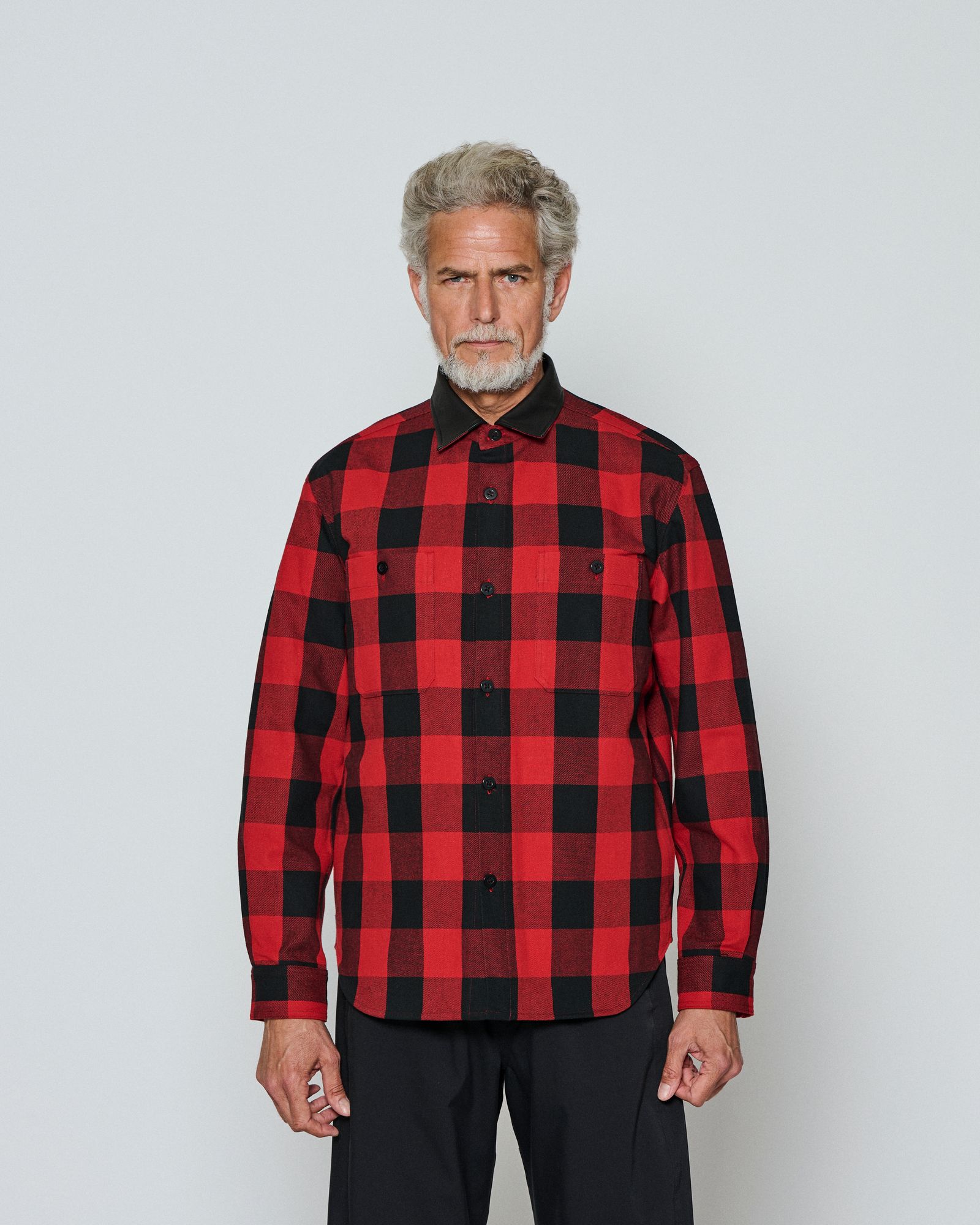 ☆先行予約☆/ レザーカラーチェックシャツ / Leather Collar Check Shirts / RED CHECK 【SH2603】