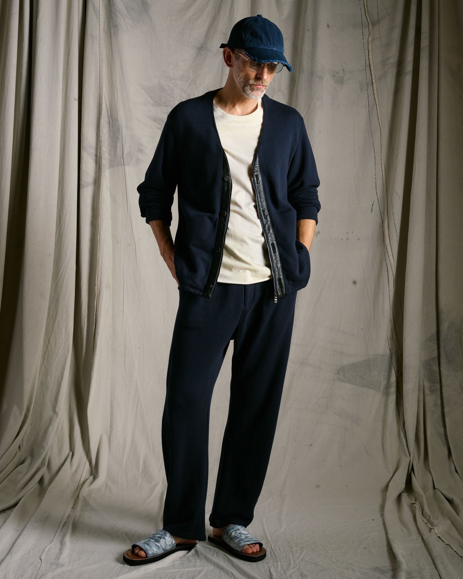 ☆先行予約☆ wjk  / ストライプニットビーニー / コットンリネンヘリンボーンエイジングベースボールキャップ / cotton linen herringbone aging B.B.cap / fade navy 【8007 cl29k】