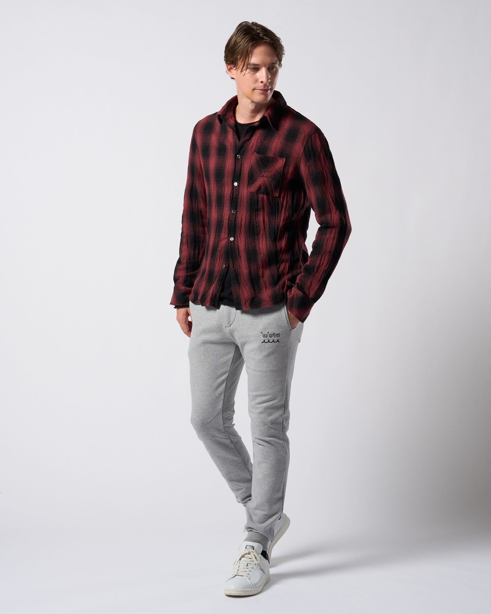☆先行予約☆ muta × wjk  / シワ加工チェックシャツ / twist wrinkle check shirt / RED CHECK [401 mw10j]