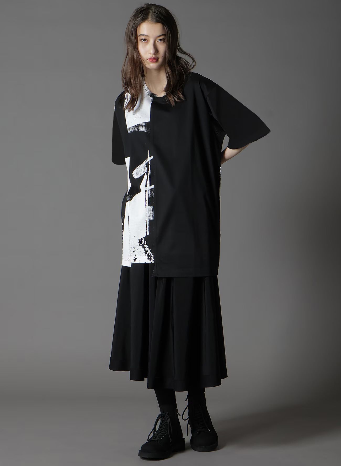SILKETTE JERSEY NUMBER PATTERN TSUJIKIRI SHORT SLEEVED T-SHIRT / BLACKxWHITE [GL-T11-013-1-03]