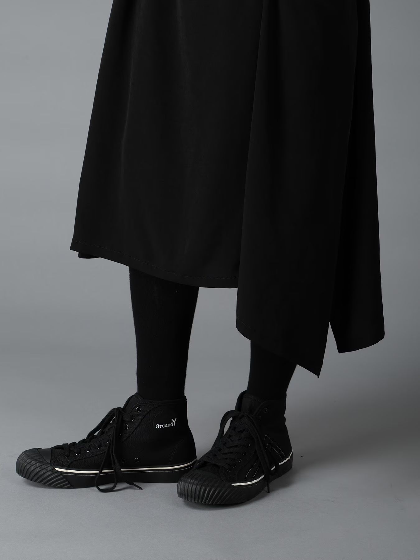 CREPE de CHINE LEFT DROP GATHER SKIRT / BLACK  [GW-S02-500-1]