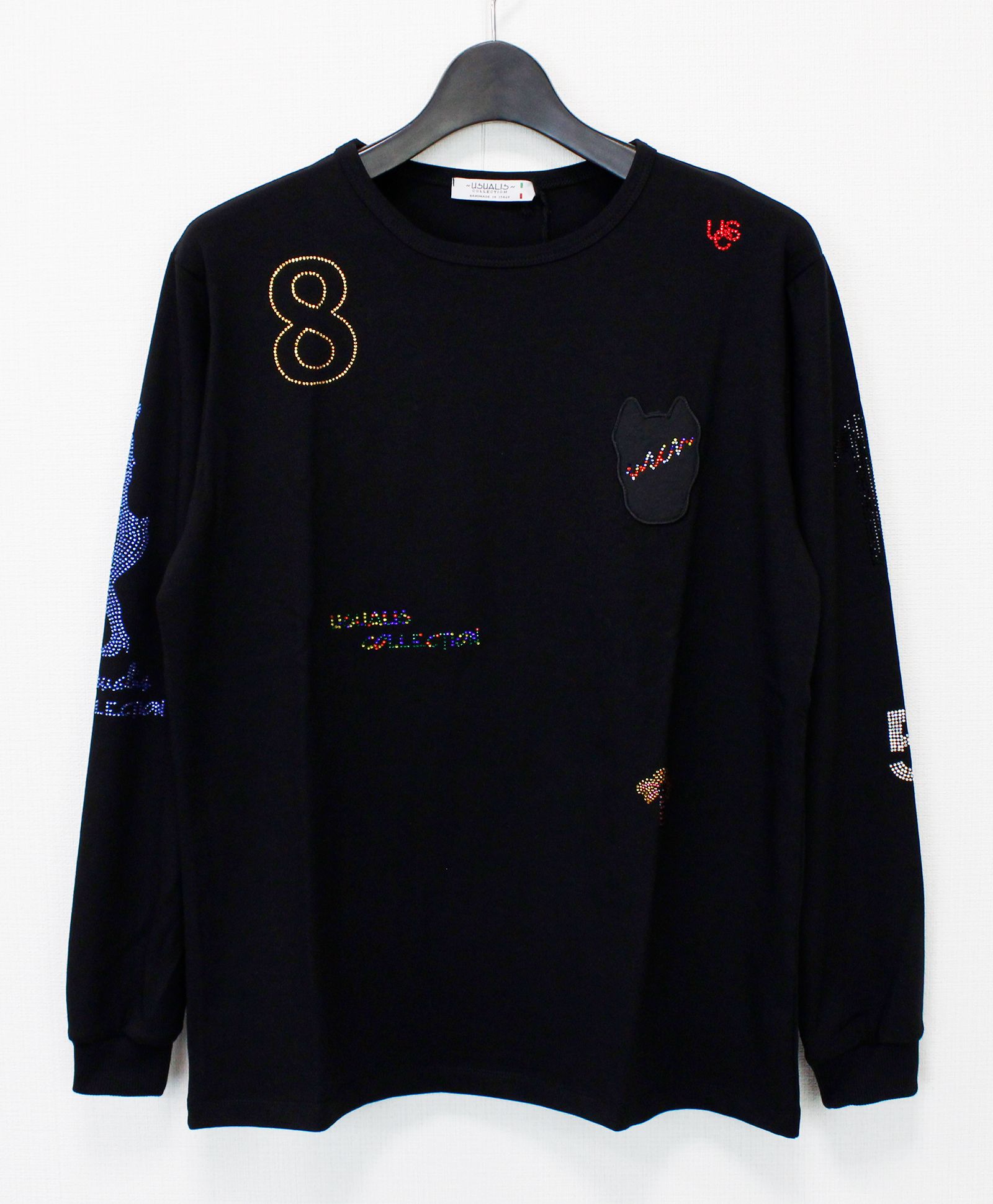ラインストーン『GORGEOUS』 L/S Tシャツ / ロンT / ブラック [UC52-N545]