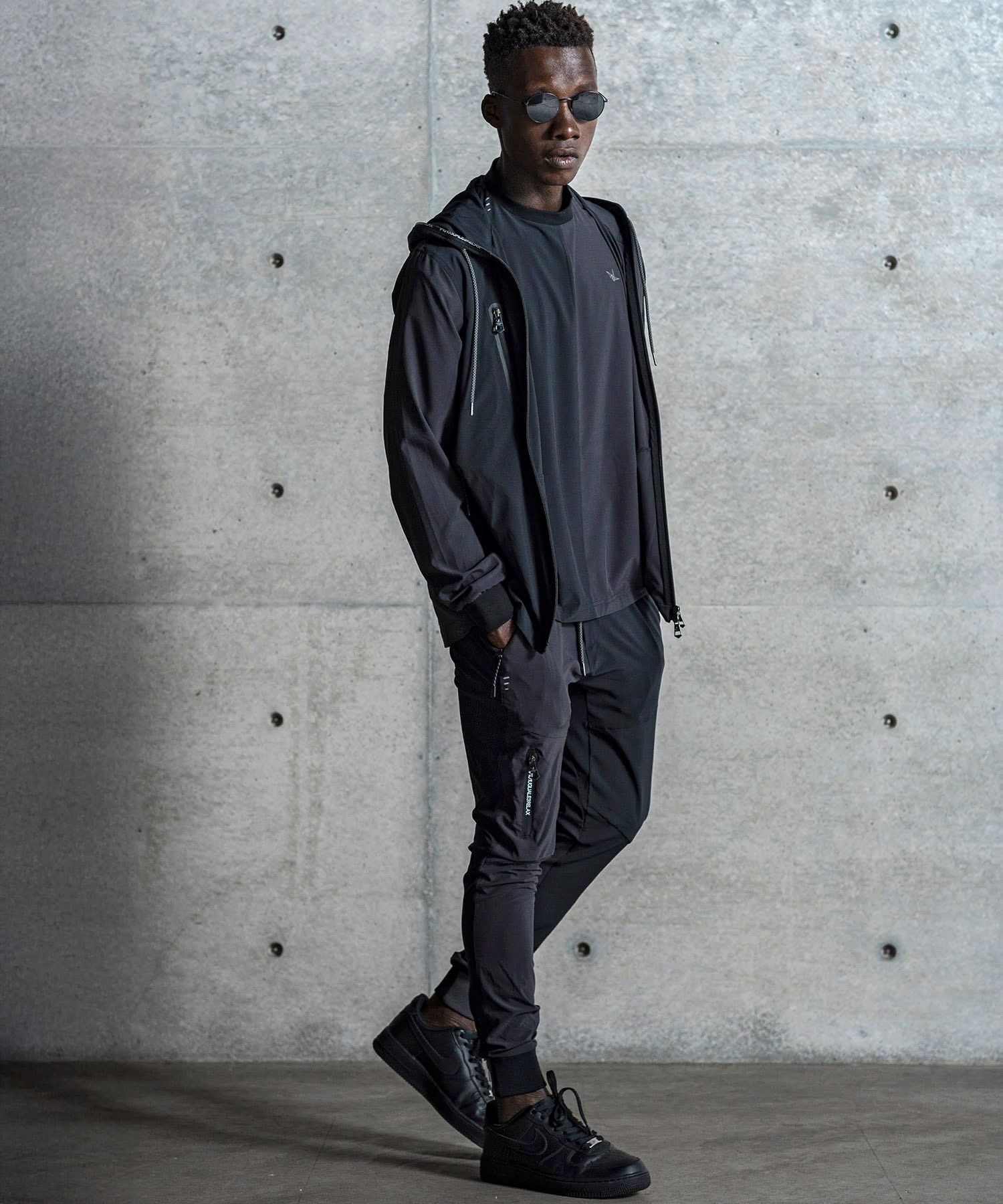 バイカラーランニングパーカー / ブラック【USO-26034】