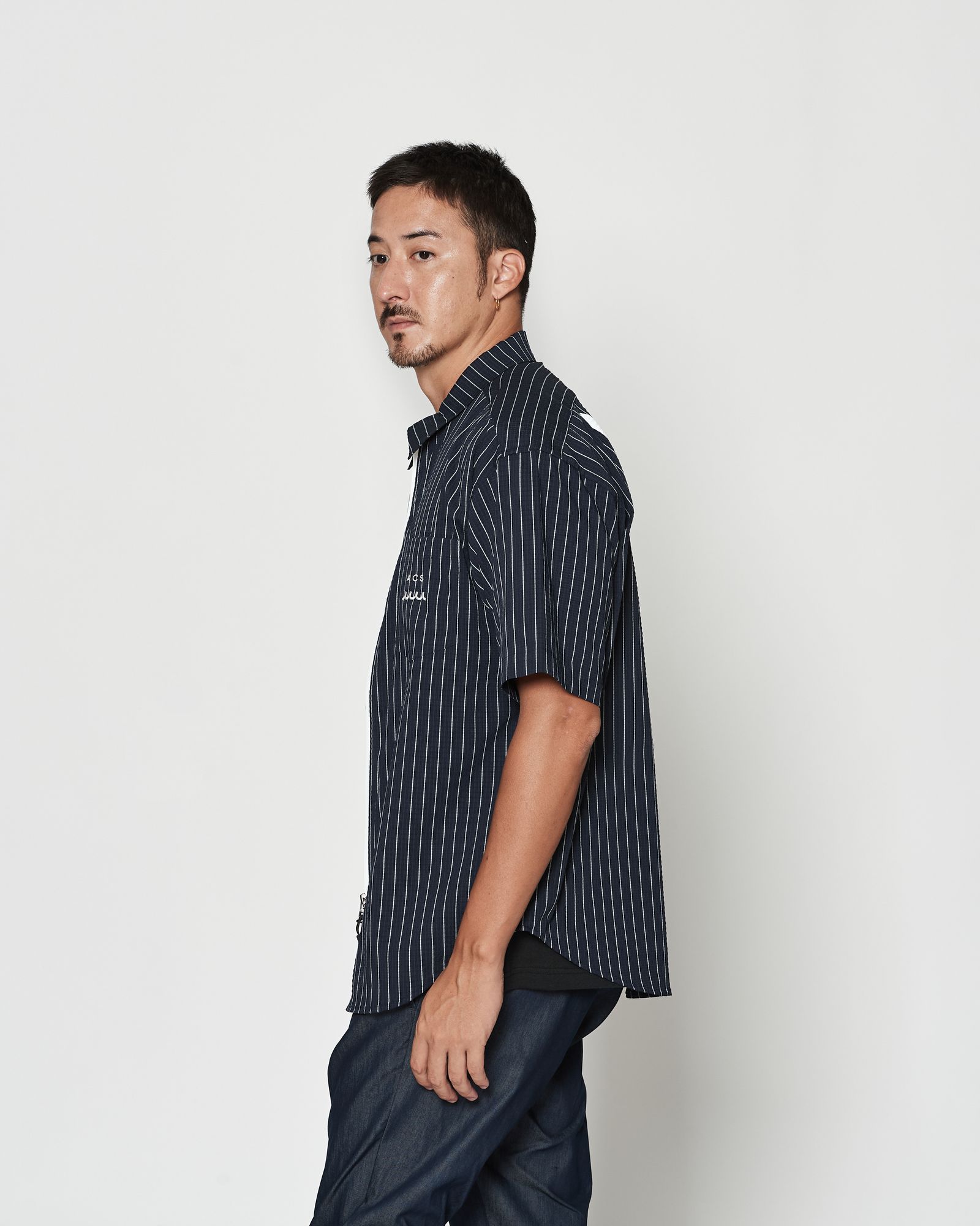☆先行予約☆muta MARINE × ACANTHUS  /Dot Air®ジップアップショートスリーブシャツ / Dot Air® Zip Up S/S Shirt / WHITE STRIPE【MA2604】