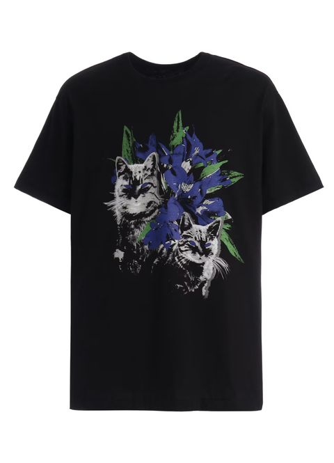 JERSEY CAT AND EDELWEISS T-SHIRT / BLACK [GW-T78-070-2]