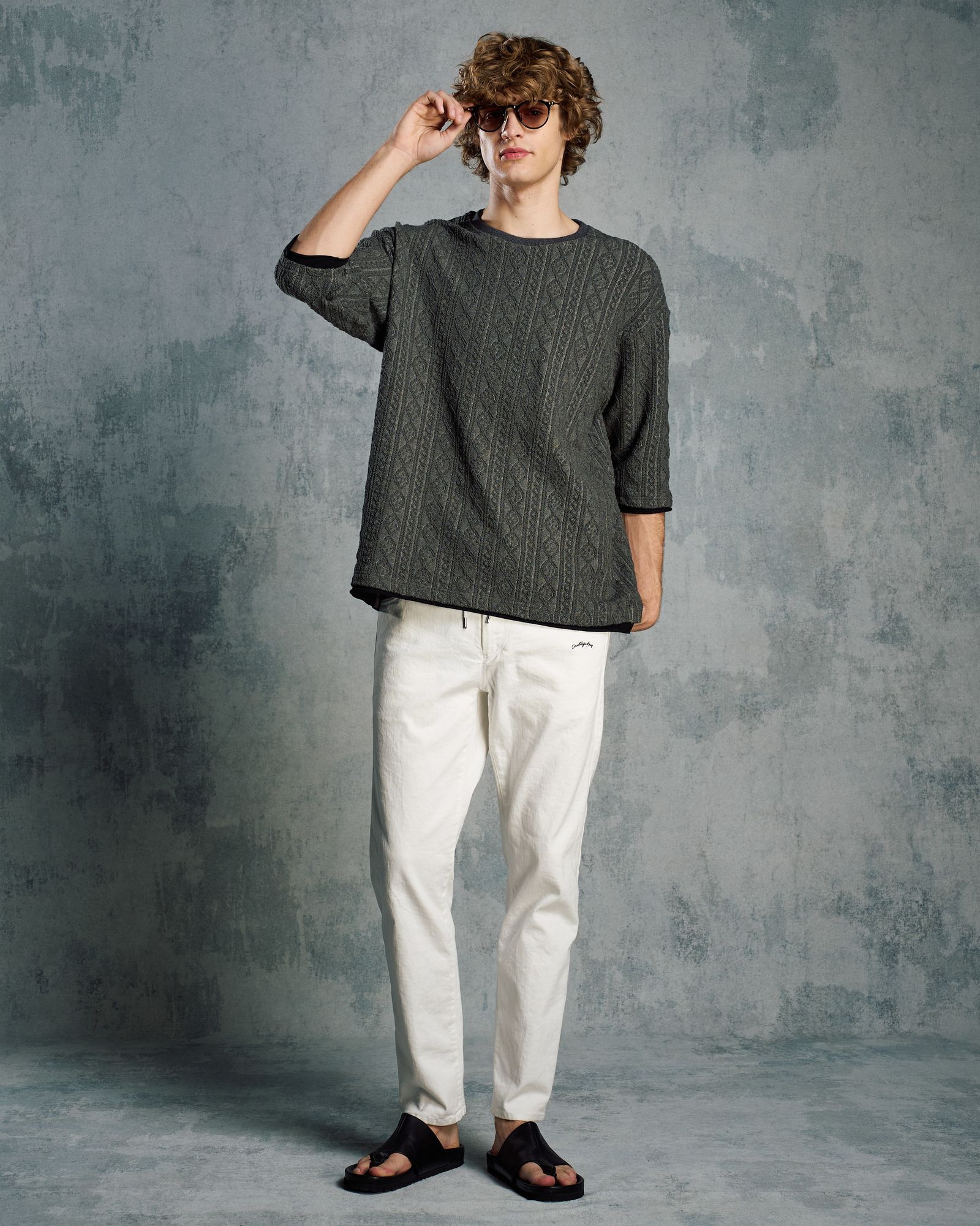 ☆先行予約☆ ジャガードサマーニット ハーフスリーブ /  jacquard summer knit H/S / BLACK [7401 kc01i]