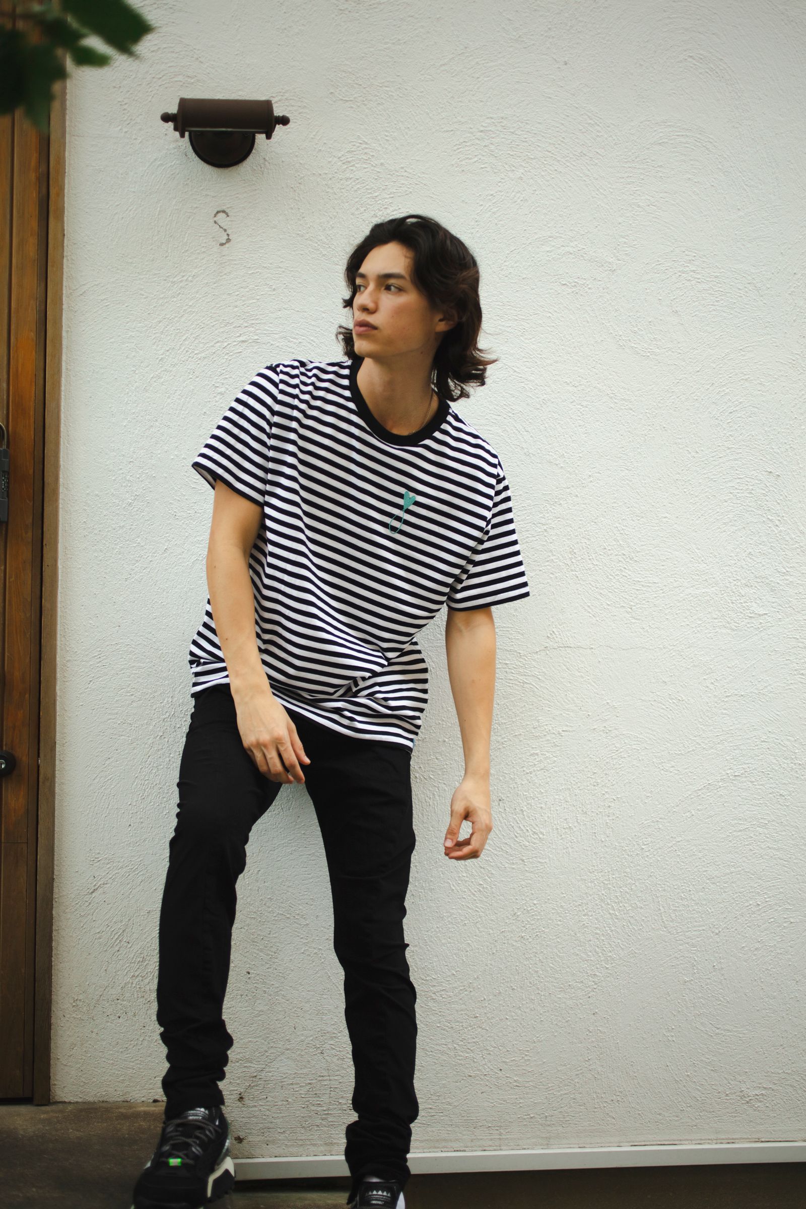 Tシャツ / Tiphanie Border / BLACK x BLUE