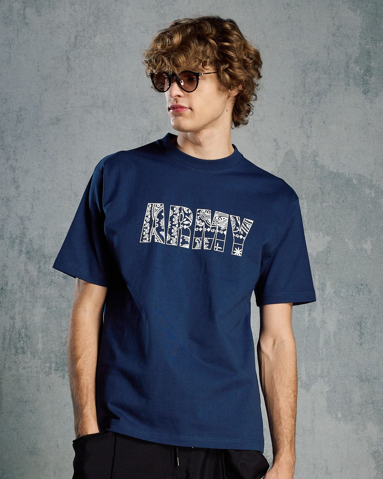 ☆先行予約☆ バンダナパネル アーミー Tシャツ /  bandana panel ARMY T / NAVY [7404 cj53i]