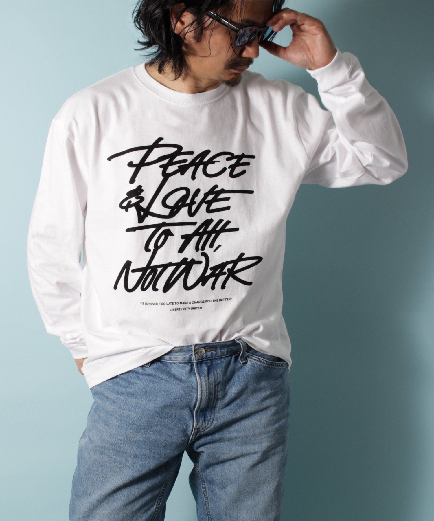 LIBERTY CITY - [PEACE&LOVE] ロングスリーブTシャツ / ロンT / WHITE