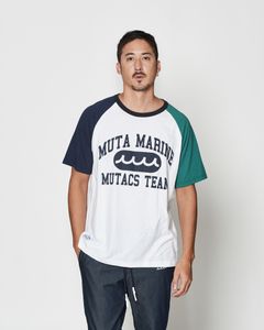 ☆先行予約☆muta MARINE × ACANTHUS  / カレッジロゴラグランスリーブTシャツ / College Logo Raglan Sleeves Tee / WHITE GREEN【MA2619】