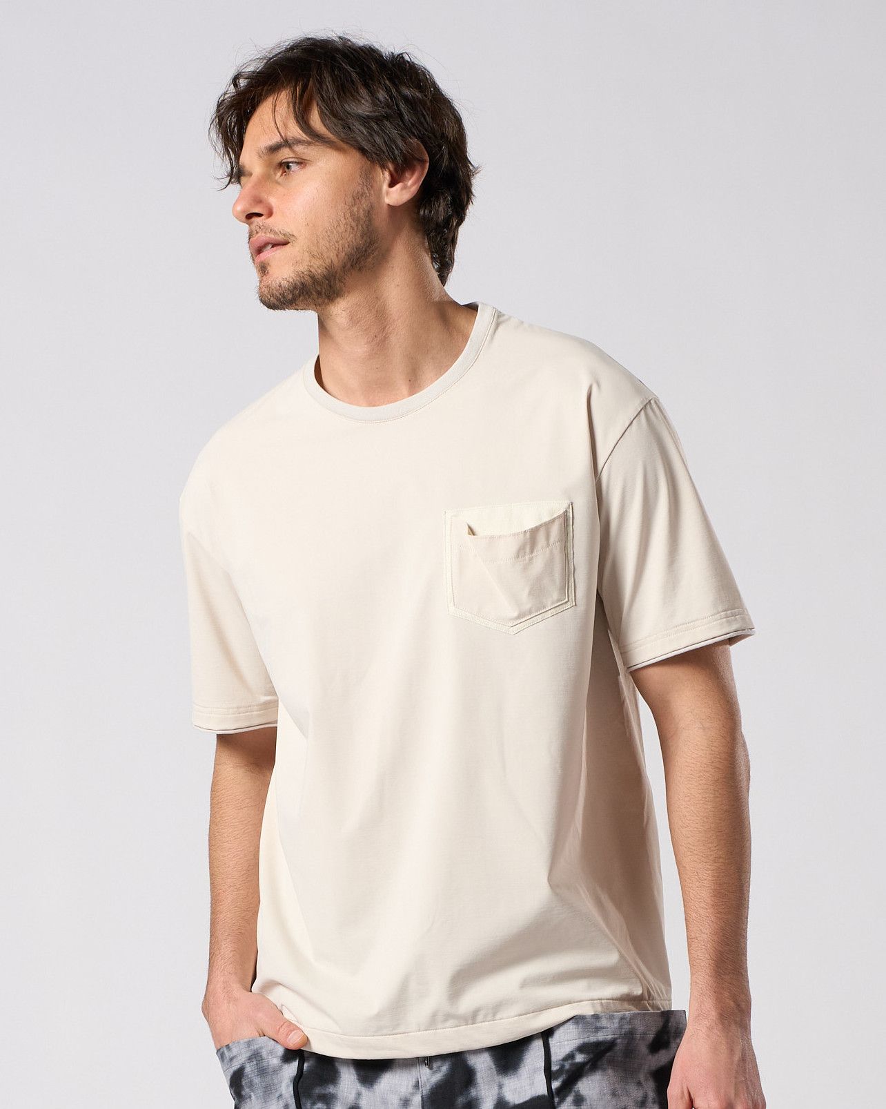 ☆先行予約☆ レザーポケット S/S  Tシャツ /  drawstring leather pocket S/S / L.BEIGE [7132 ny58i]