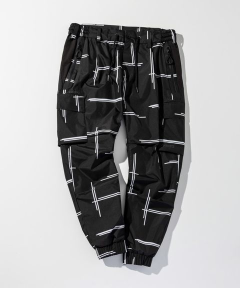 1PIU1UGUALE3 RELAX × +phenix / ルーズカーゴパンツ / WINDSTOPPER プロダクト by GORE-TEX LABS /ウィンドストッパー / ゴアテックス / ブラック×ホワイト【USB-26132】