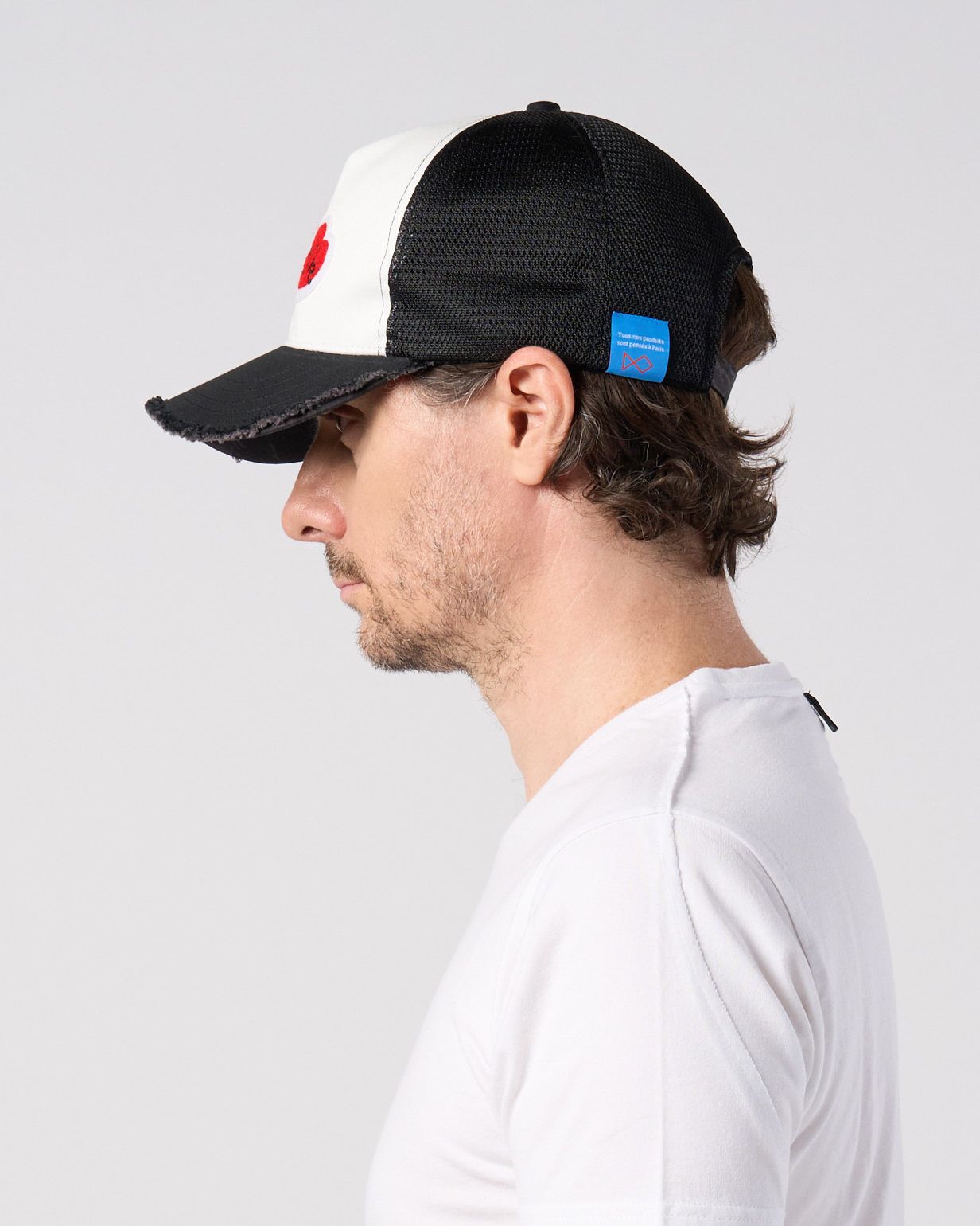 ☆先行予約☆Maison Honoré Paris× wjk  / 2ハートパッチ カットオフ メッシュキャップ / 2-heart patch cut-off mesh cap / white×red 【813 hw04k】