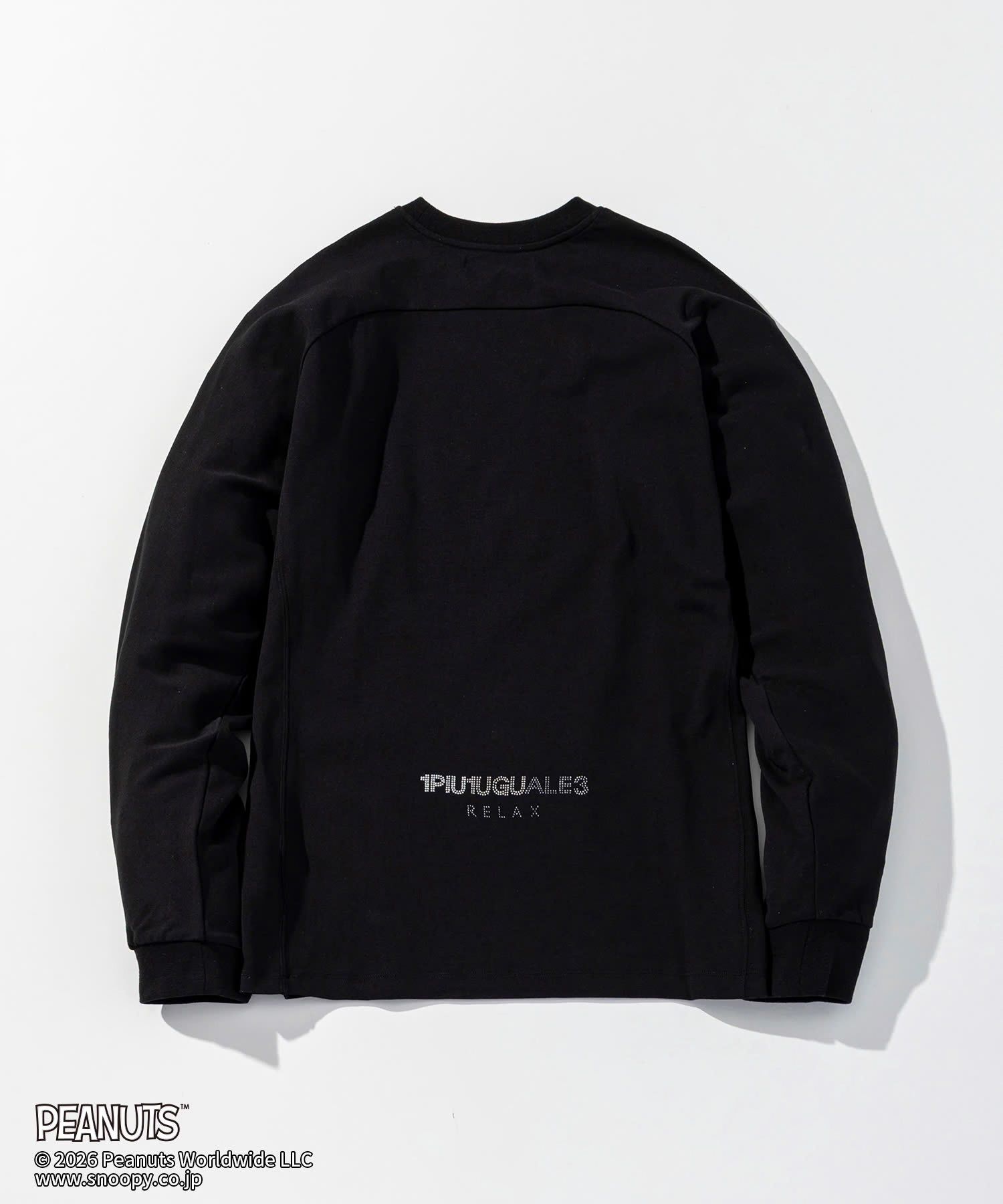 1PIU1UGUALE3 RELAX × PEANUTS / 【スヌーピー】ジョー・クルー＆ウッドストックロングTシャツ / ブラック【UST-26094】