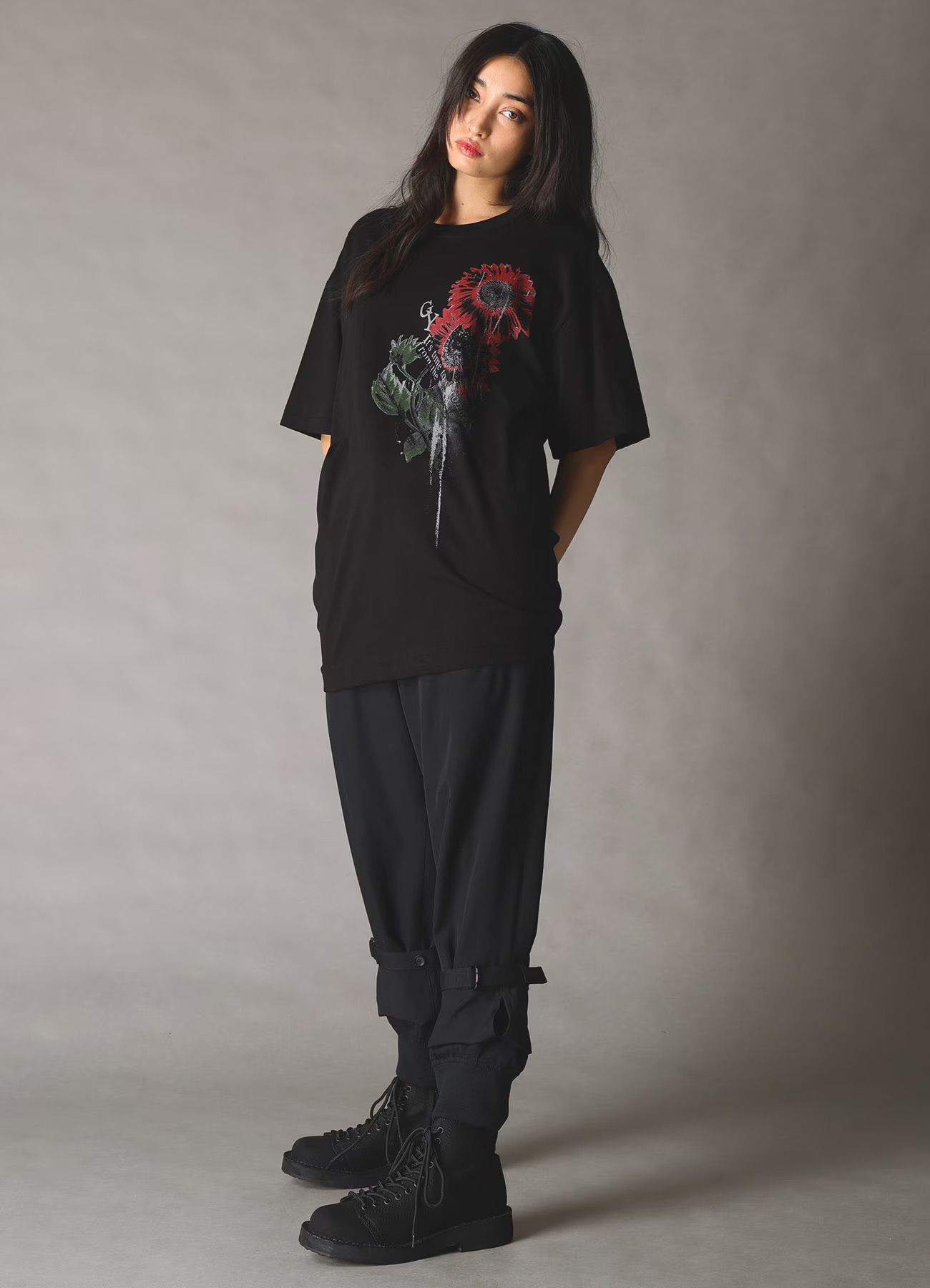 JERSEY SUNFLOWER T-SHIRT / BLACK [GK-T79-070-2]