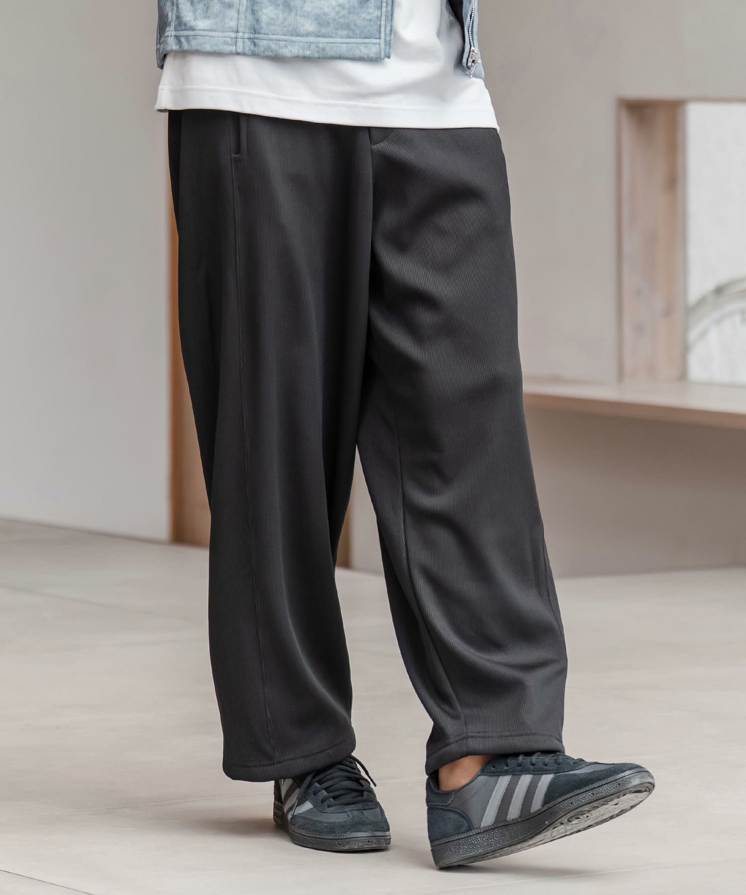 ドビー裏起毛ワイドパンツ / ブラック【131044】