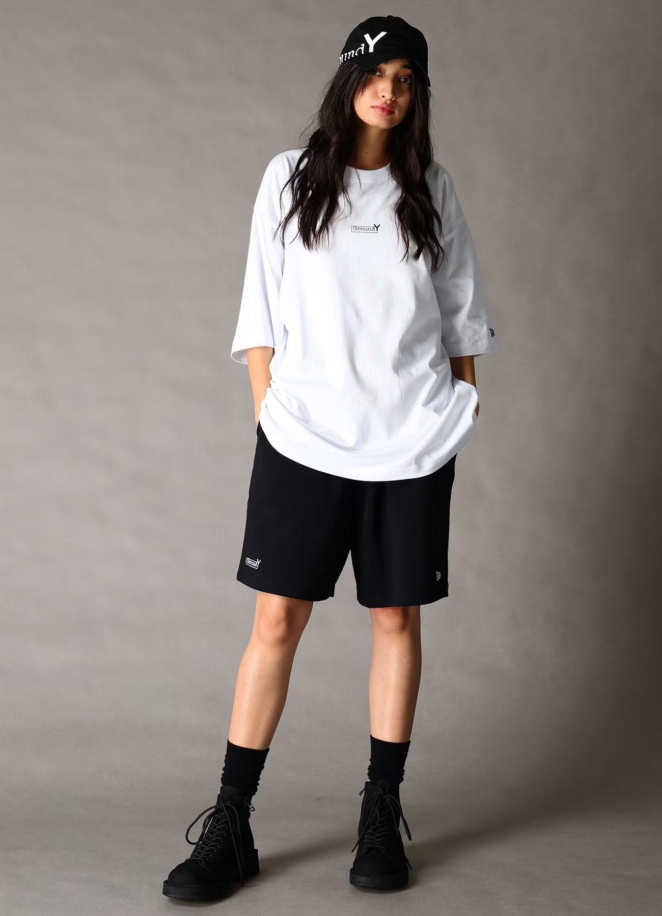 Ground Y×NEW ERA Ground Y BOX LOGO SHORT PANTS / BLACK [GK-P90-090-2]