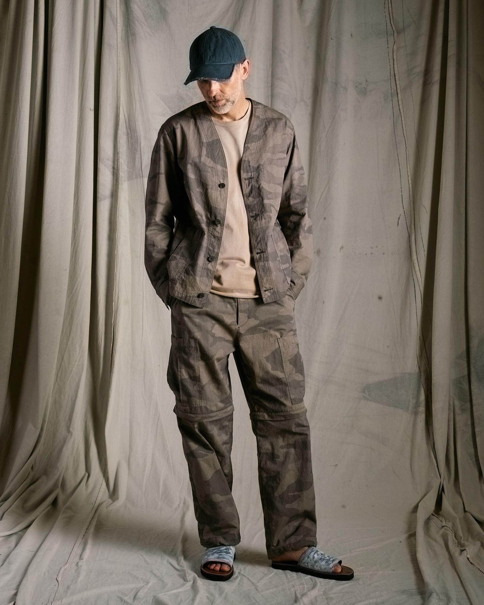 ☆先行予約☆ wjk  / ストライプニットビーニー / コットンリネンヘリンボーンエイジングベースボールキャップ / cotton linen herringbone aging B.B.cap / fade charcoal 【8007 cl29k】