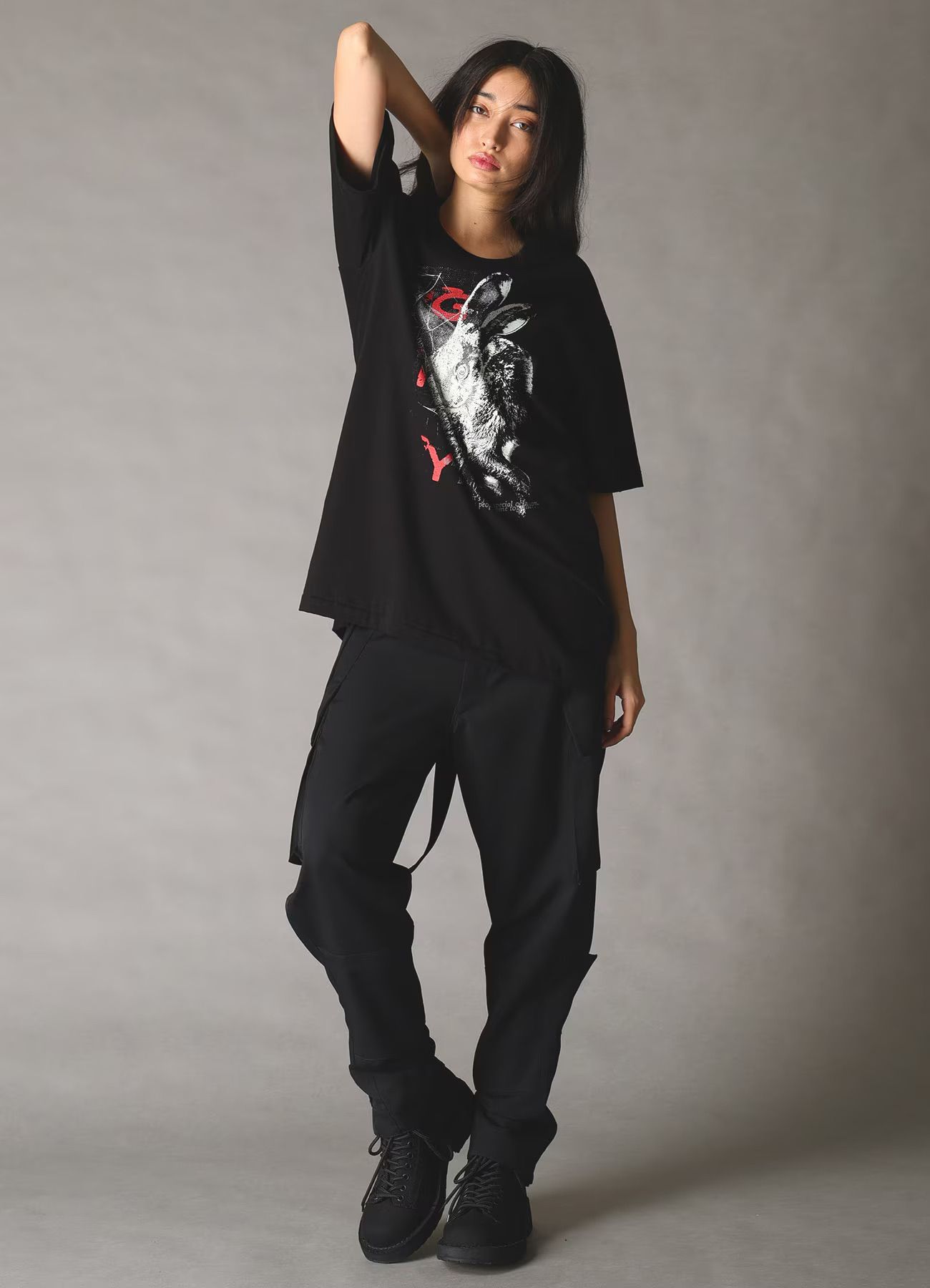 JERSEY RABBIT T-SHIRT / BLACK [GK-T75-070-2]