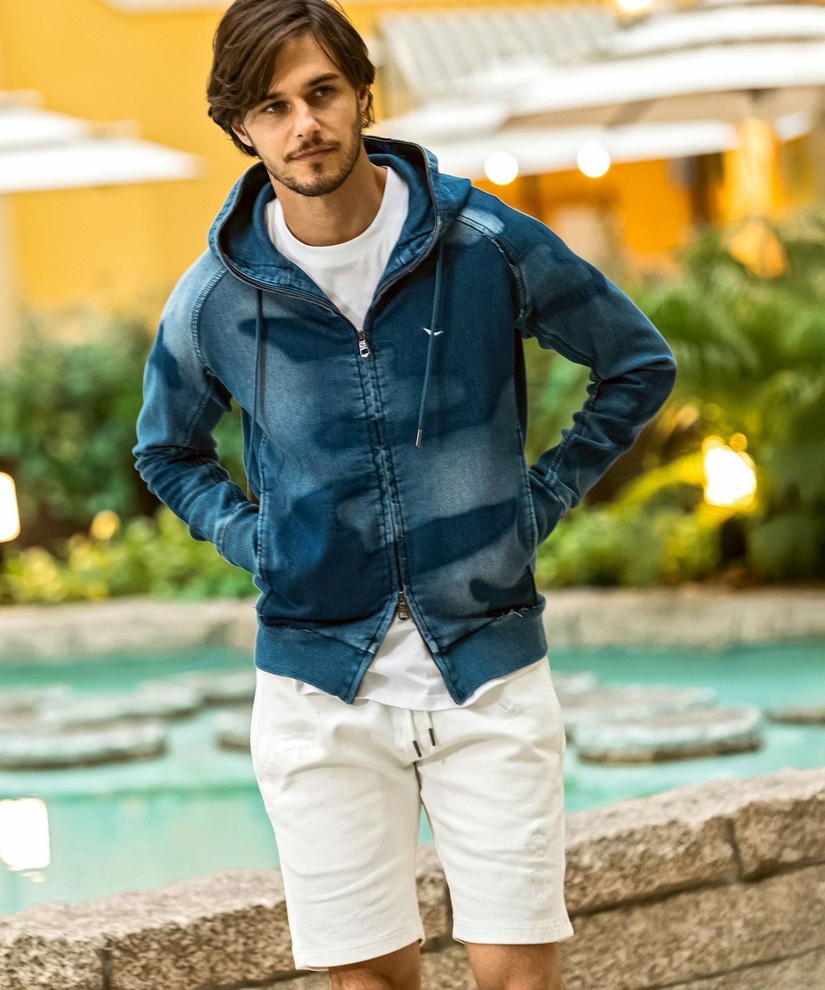 カモ柄ジョグデニムパーカー / インディゴ【USO-26060】