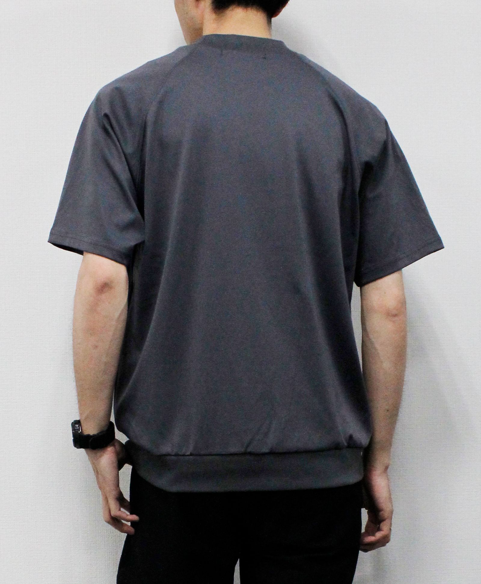 ICE PACK NYLON リバーニット モックネックラグランTee  / チャコールグレー [76006]