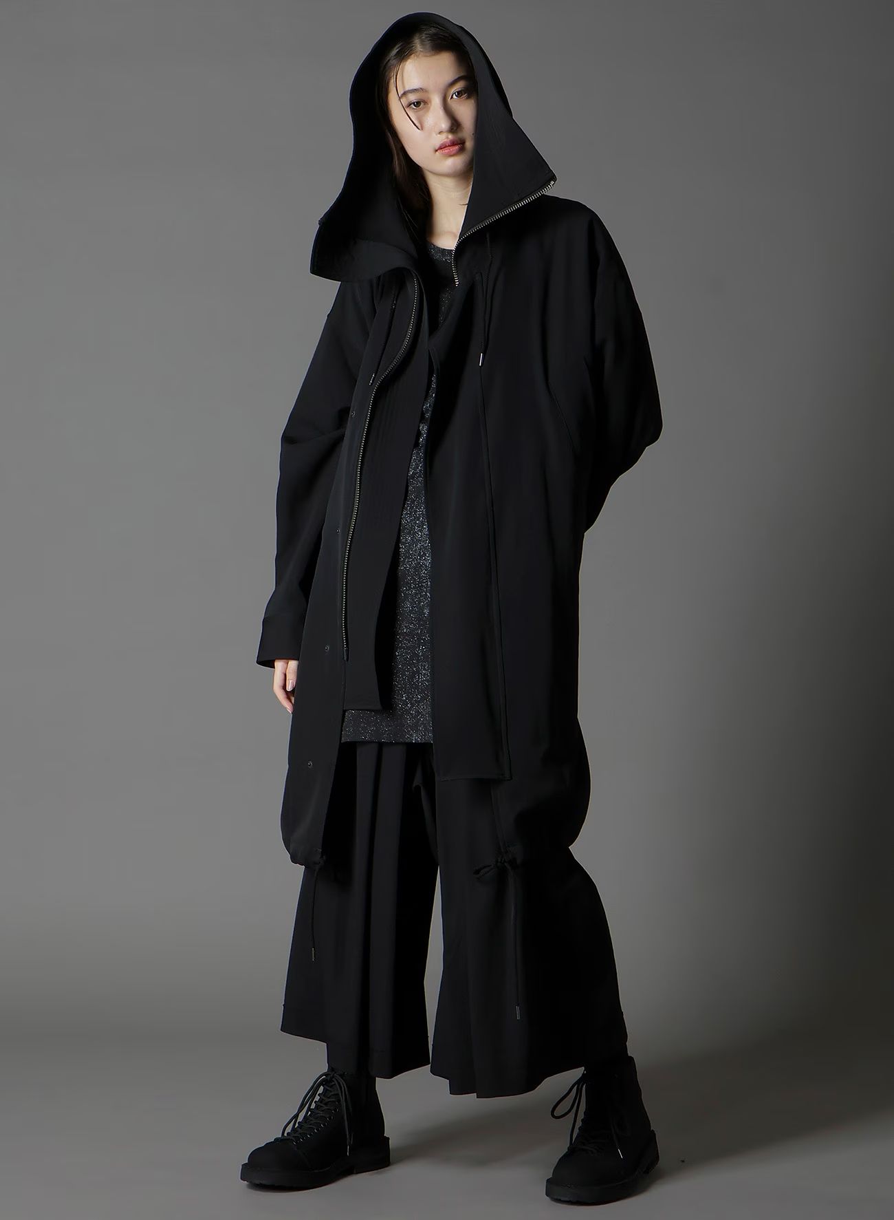 W/GABARDINE HIGH NECK HOODED MODS COAT / BLACK  [GA-C10-101-1]