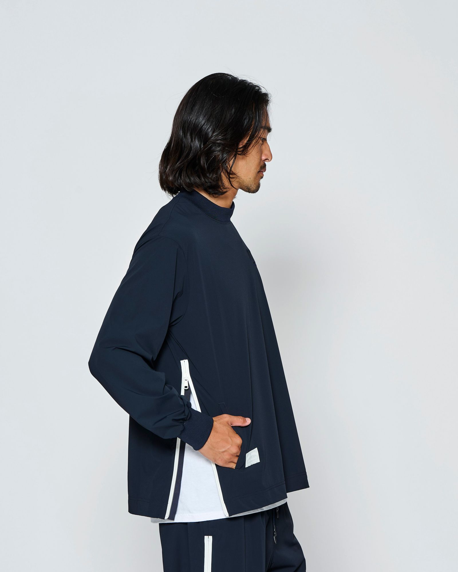 ☆先行予約☆muta MARINE × ACANTHUS  / サイドジップ長袖モックネックTシャツ /  Side Zip L/S Mock Top / NAVY【MA2706】
