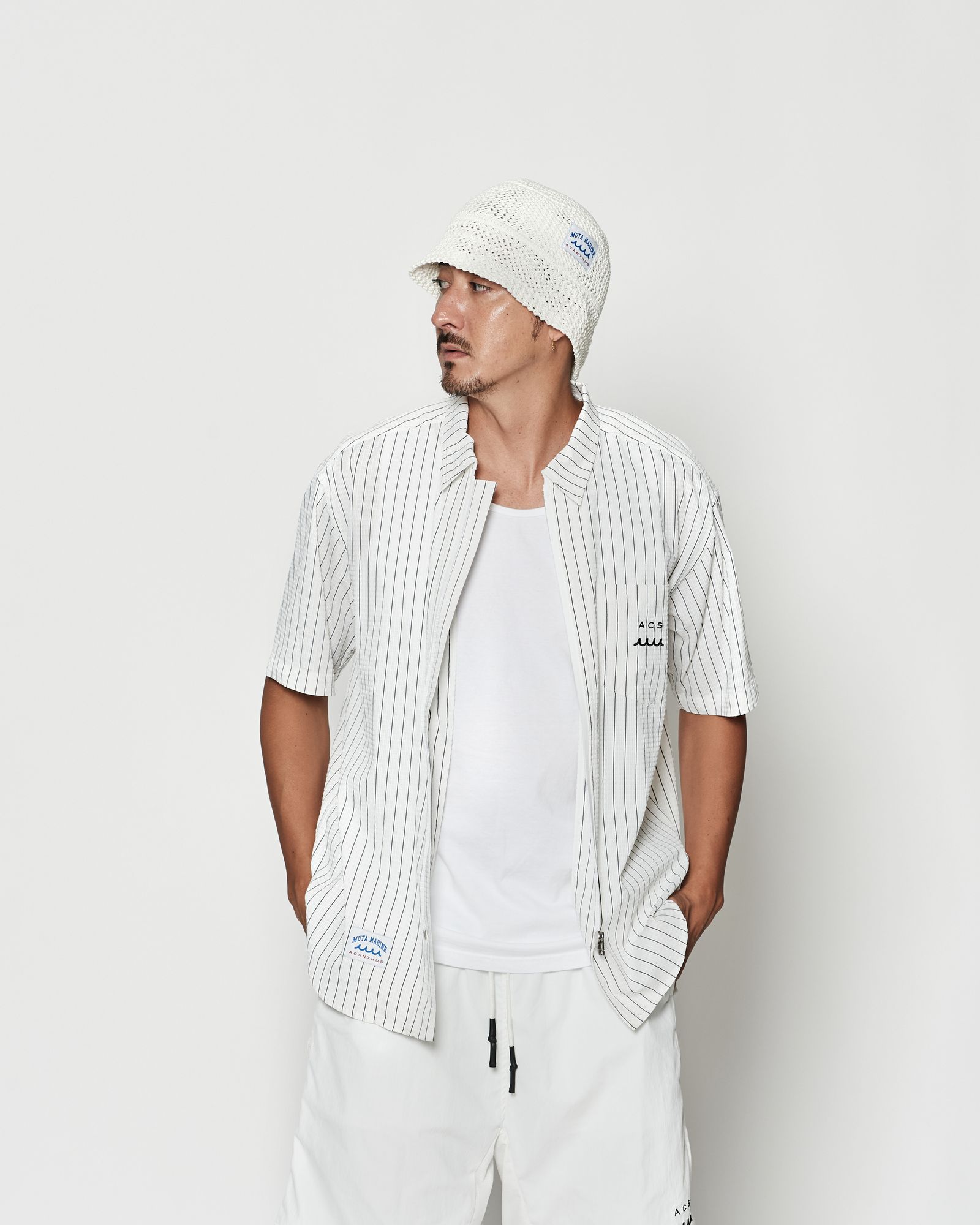 ☆先行予約☆muta MARINE × ACANTHUS  /Dot Air®ジップアップショートスリーブシャツ / Dot Air® Zip Up S/S Shirt / NAVY STRIPE【MA2604】