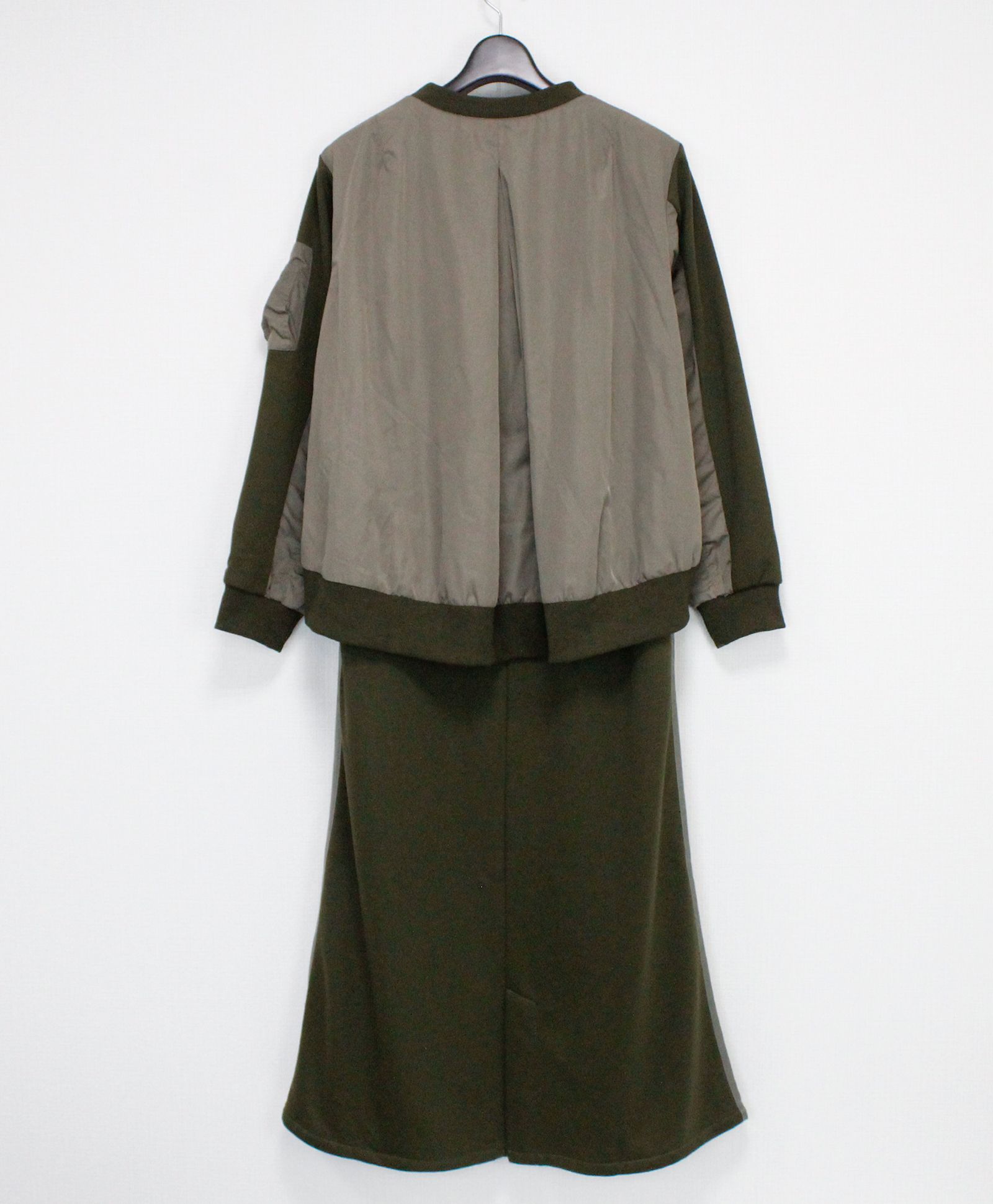 裏毛ミリタリーデザイン切替 L/S ワンピース /  カーキ [bc609305]