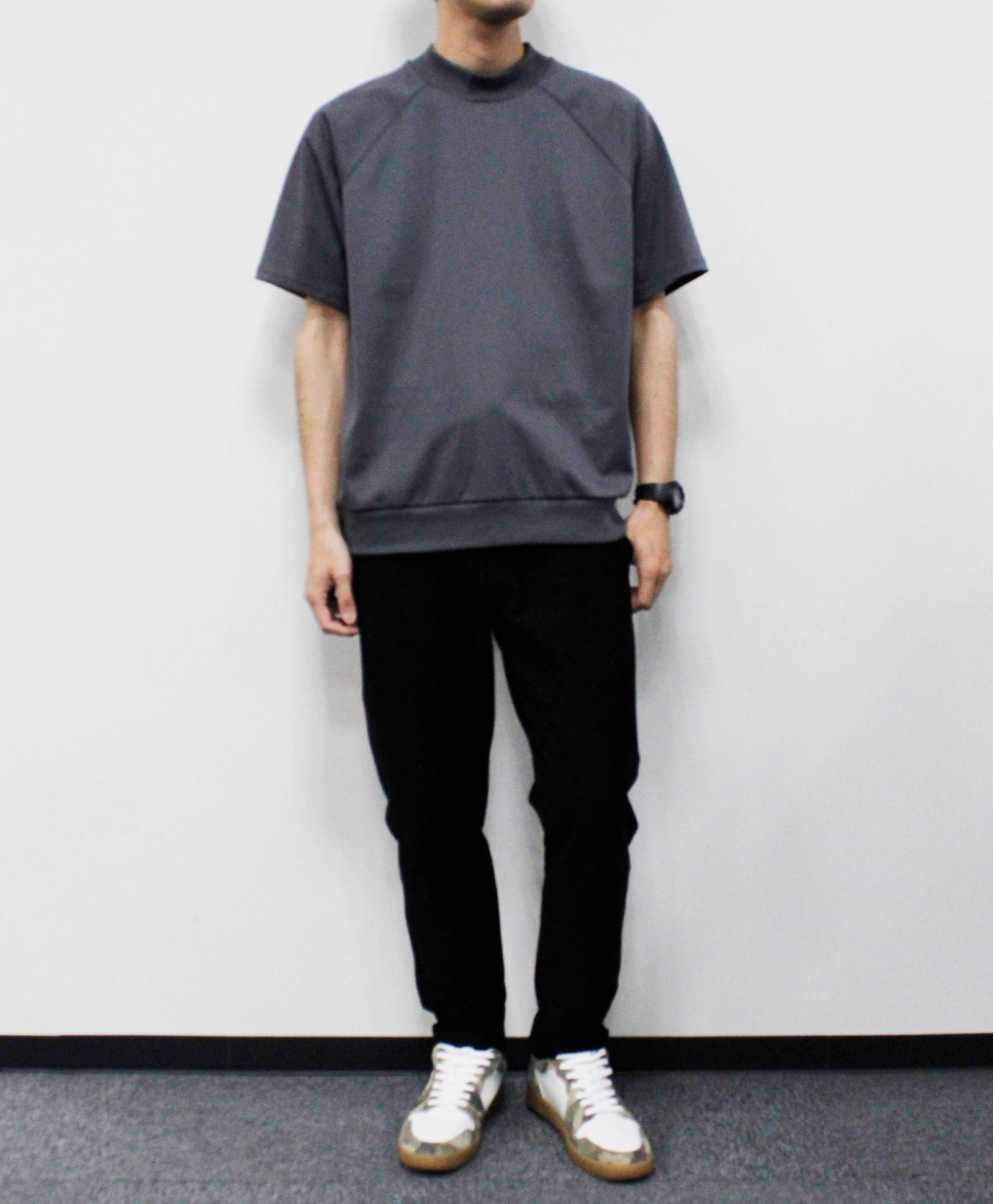 ICE PACK NYLON リバーニット モックネックラグランTee  / チャコールグレー [76006]