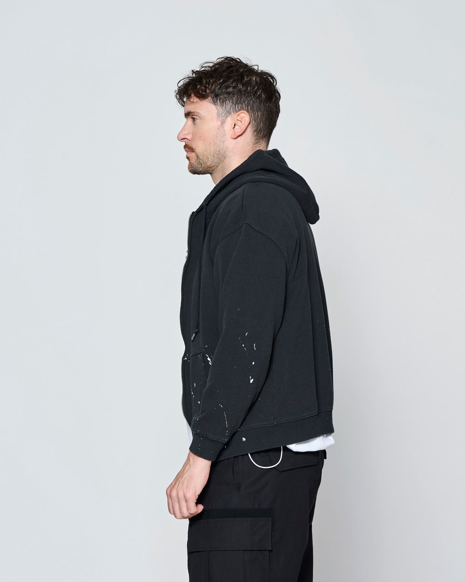 ☆先行予約☆ ヴィンテージ スプラッシュ ジップアップ パーカー  /  Vintage Wash Splash Zip-up Hooded Sweatshirt / BLACK 【HJ2701】