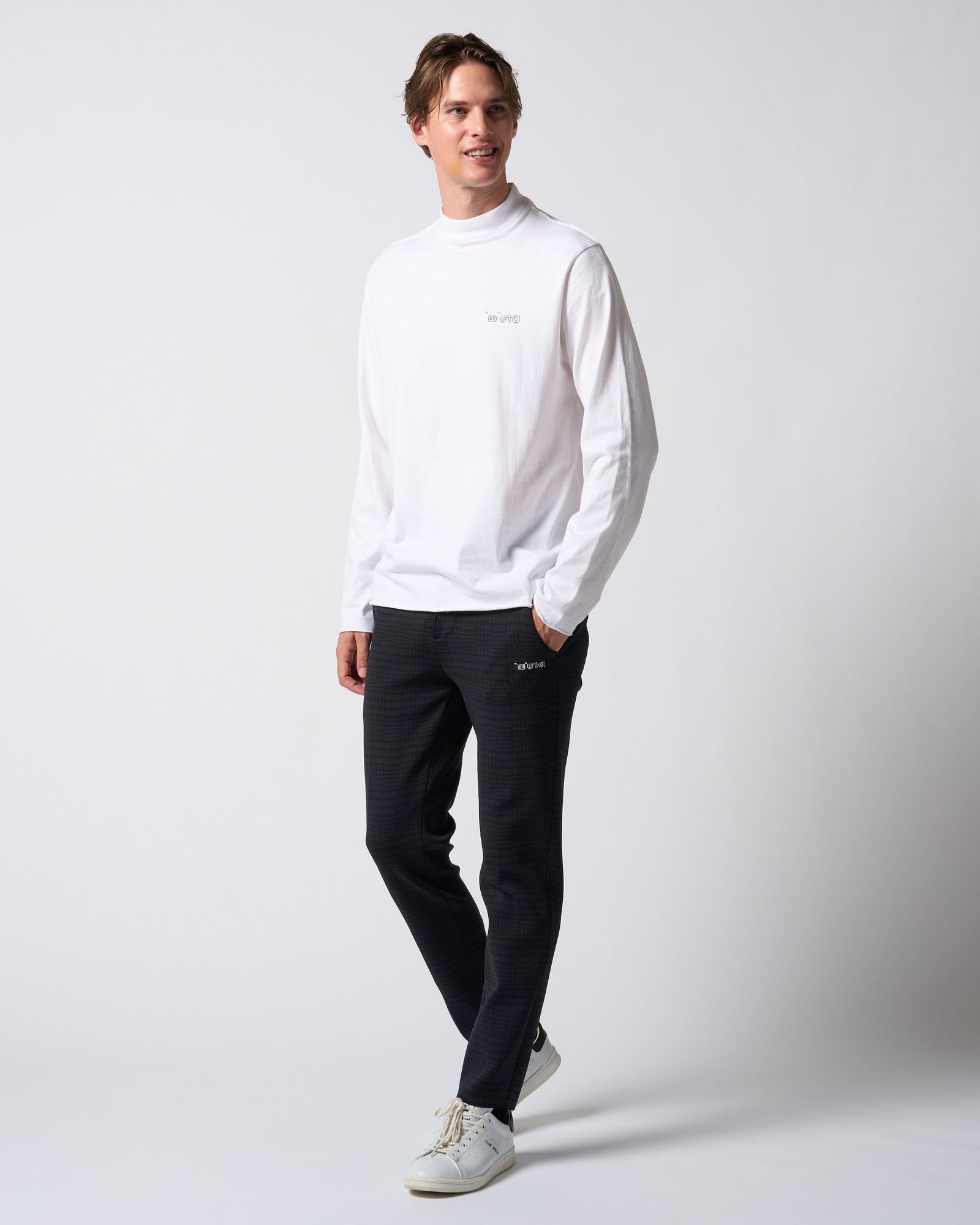 ☆先行予約☆ muta × wjk  / カットオフ モックネックロングスリーブカットソー / cut-off mock-neck L/S(printed) / WHITE [709 mw03j]