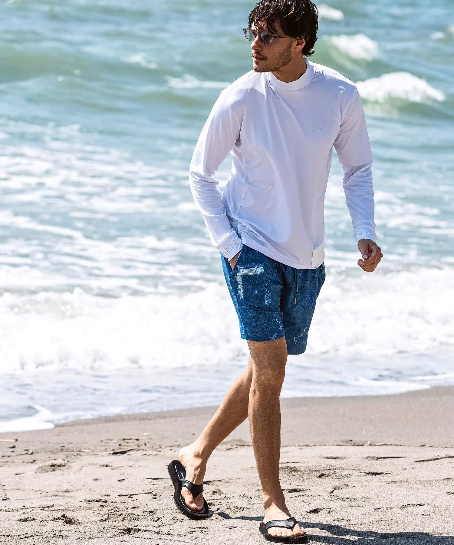 ダメージデニムラッシュガードショーツ / インディゴ【USB-26043】