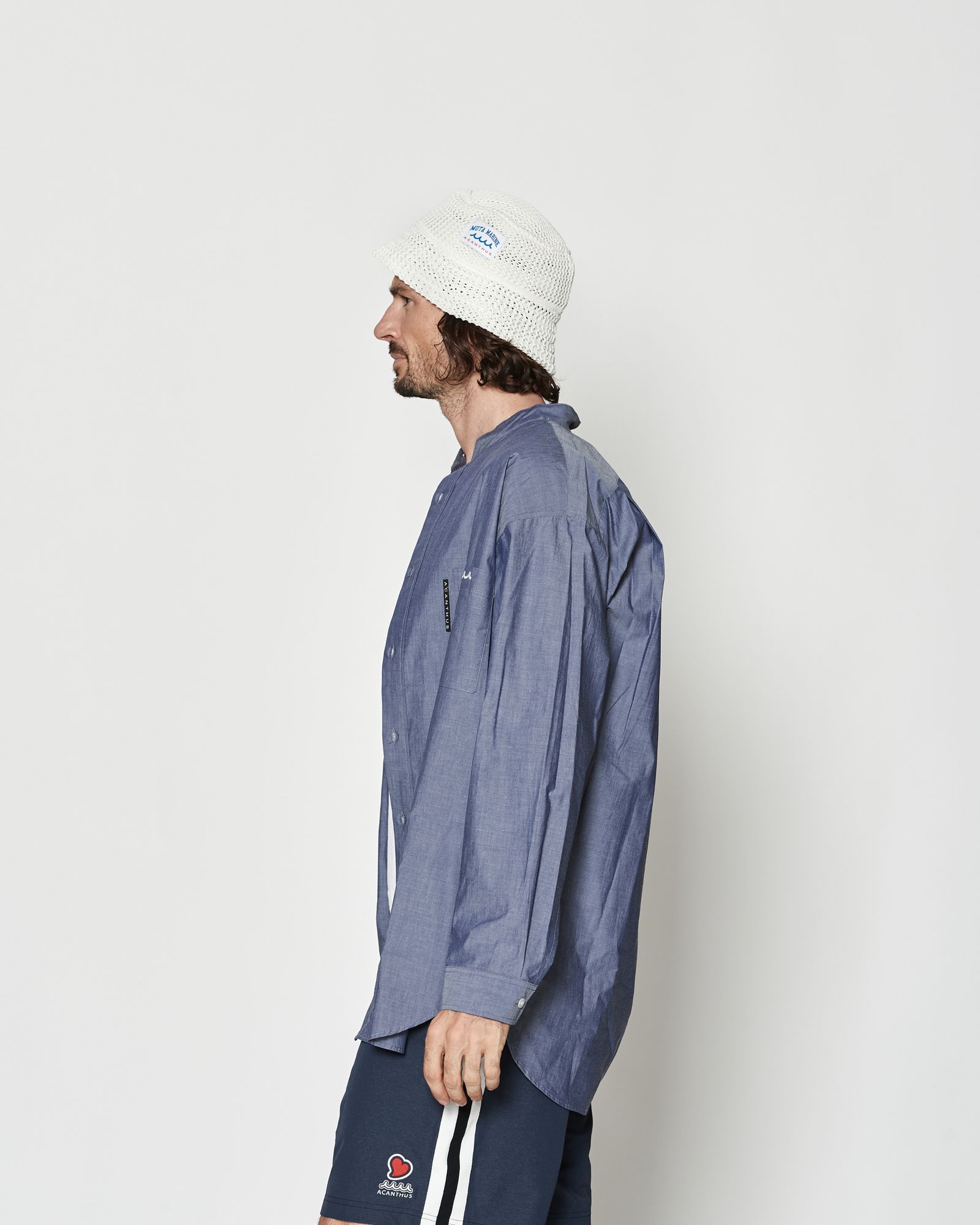 ☆先行予約☆muta MARINE × ACANTHUS  / オーバーサイズバンドカラーシャツ / Oversized Band Collar Shirt / NAVY【MA2630】