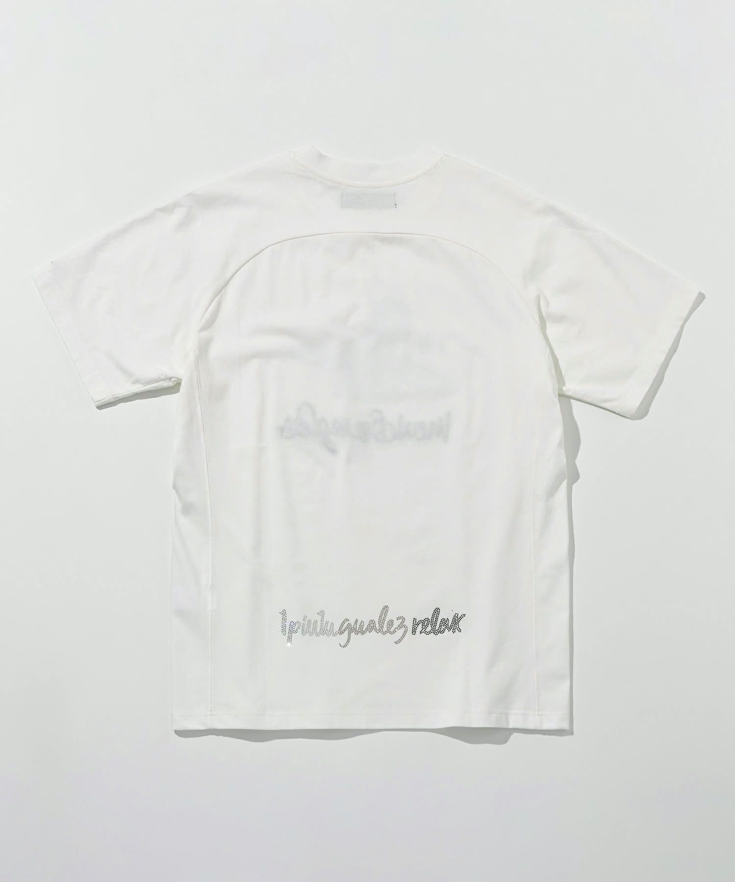 1PIU1UGUALE3 RELAX × Mark Gonzales / グラデーションラインストーン半袖Tシャツ / ホワイト【UST-26015】