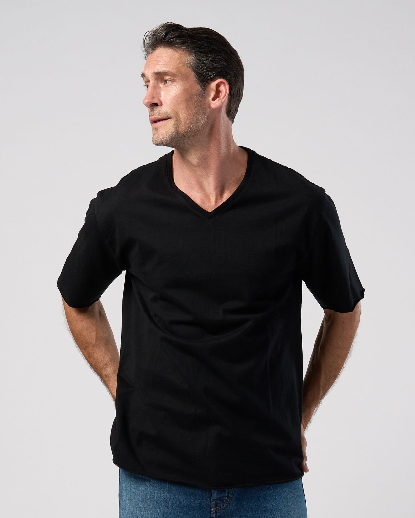 ☆先行予約☆ wjk  / カットオフVネック半袖Tシャツ / cut-off V-neck S/S / deep black【7002 js01k】